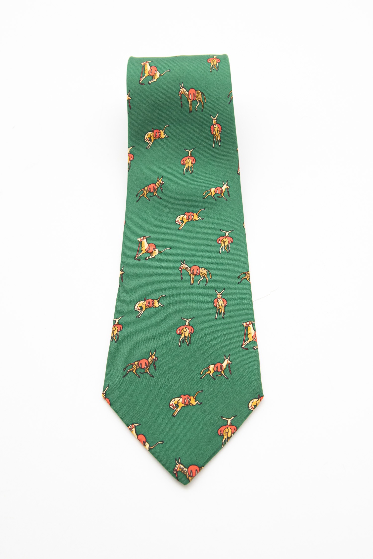 Hermès Krawatte mit Esel-Muster in Dunkelgrün