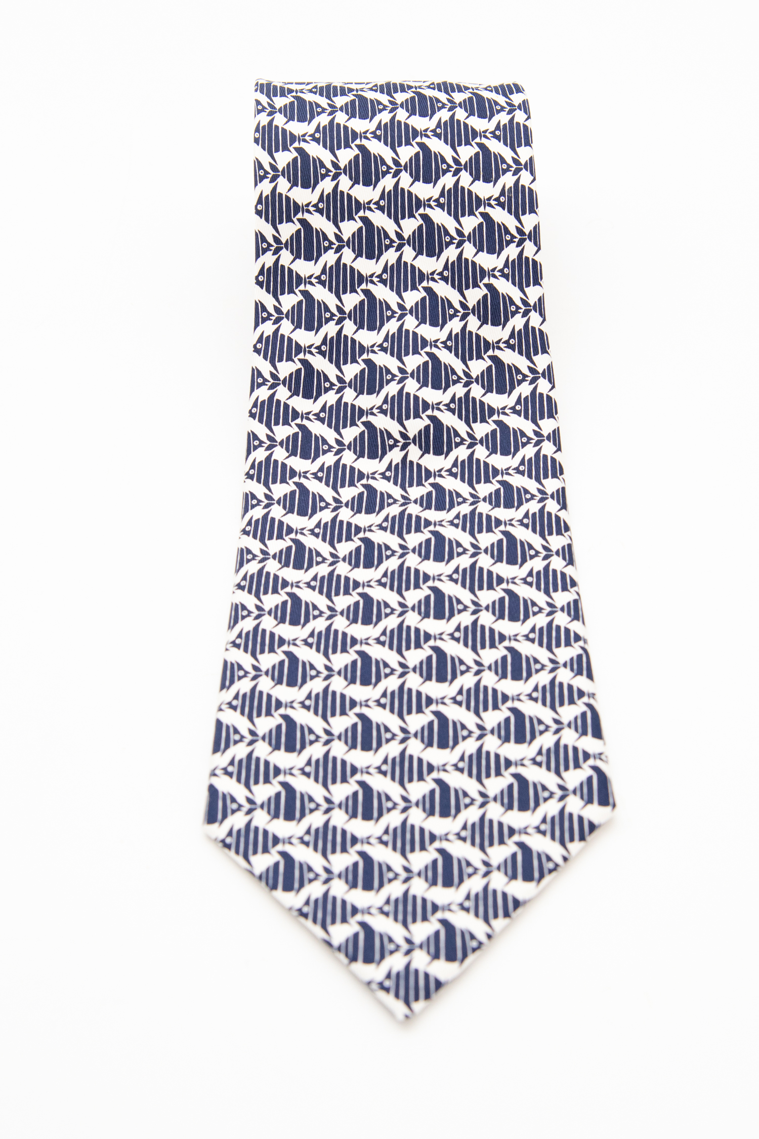 Hermès Krawatte mit Fisch Muster in Dunkelblau