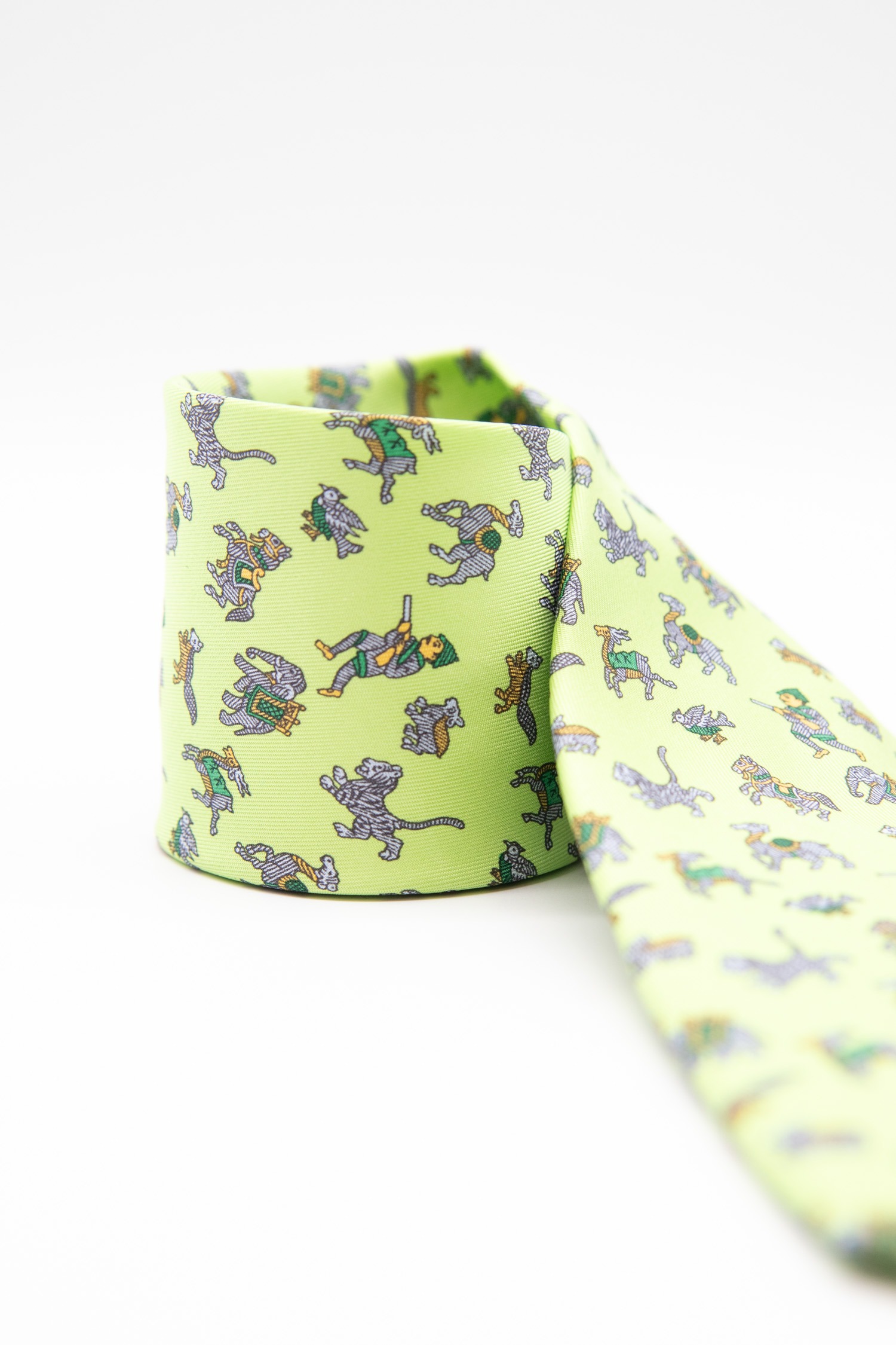 Hermès Krawatte mit Jagd-Motiv in Hellgrün