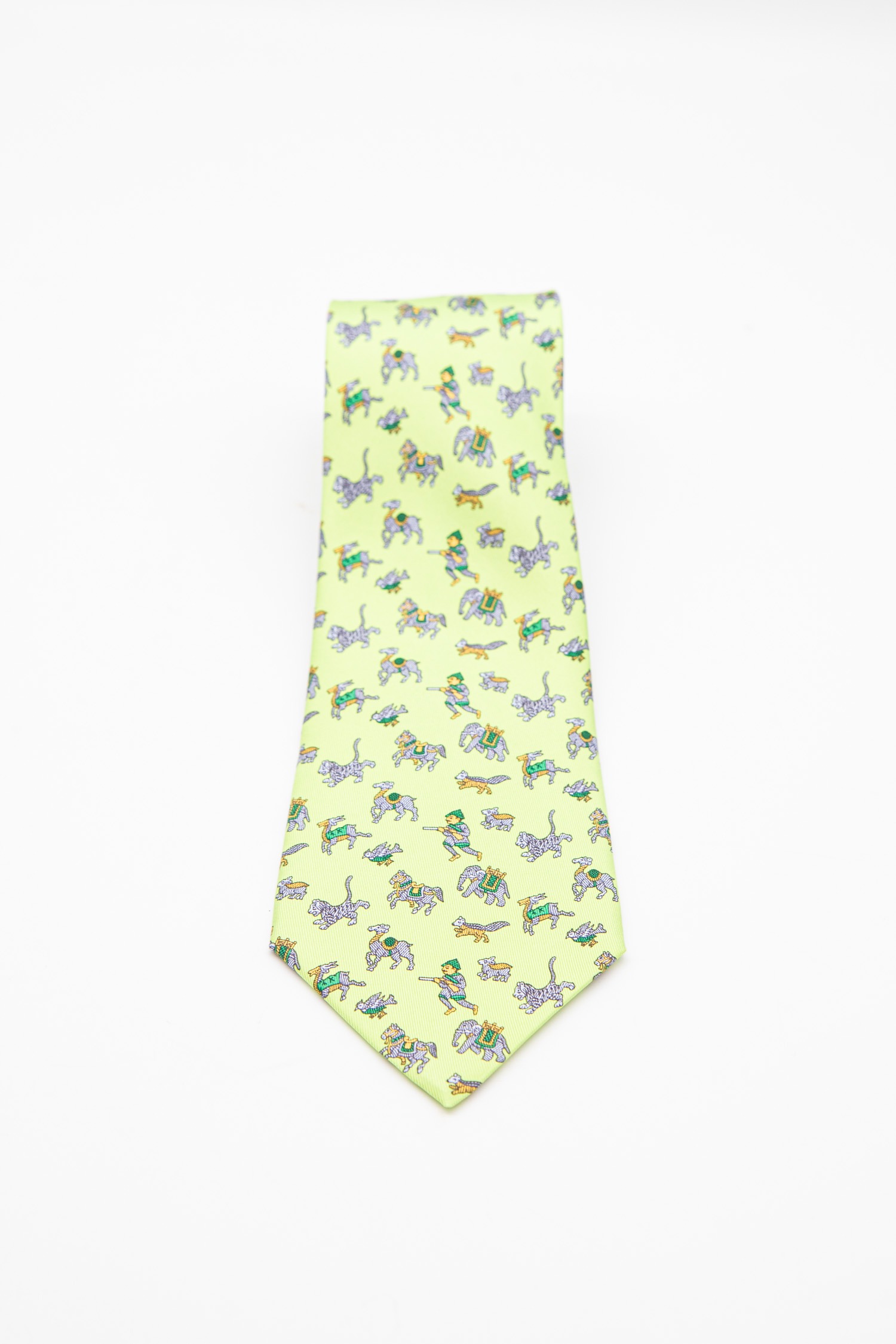 Hermès Krawatte mit Jagd-Motiv in Hellgrün
