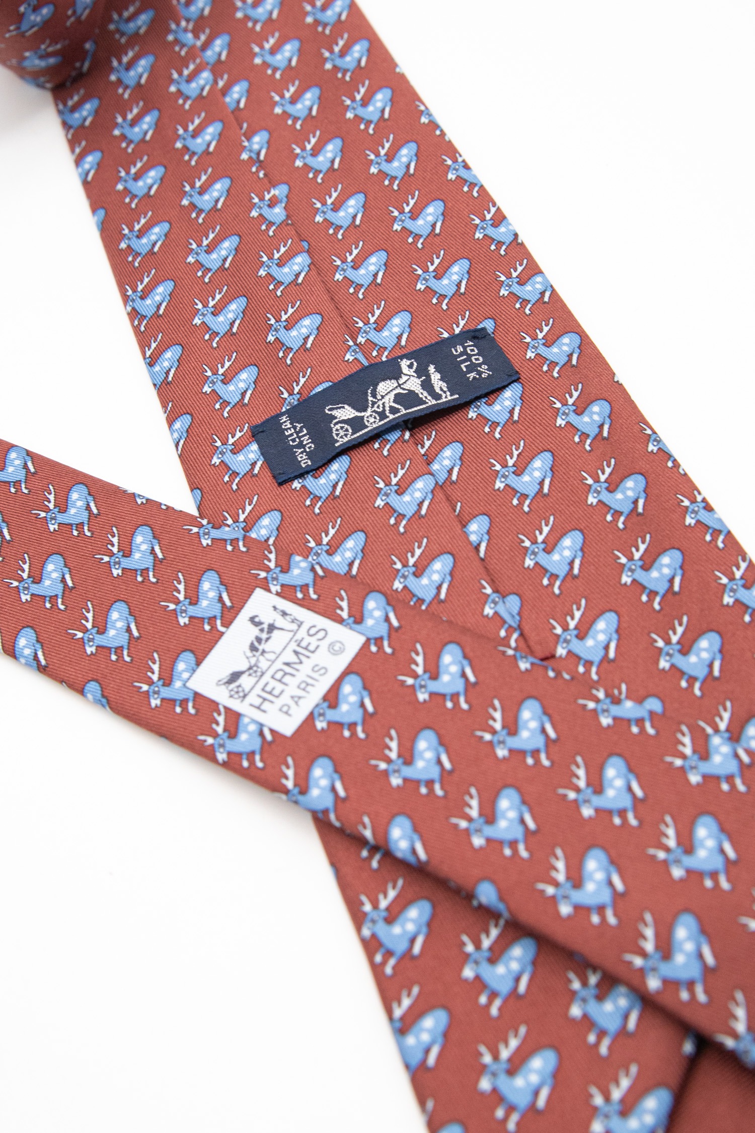 Hermès Krawatte mit Hirsch-Muster in Kastanienbraun und Hellblau