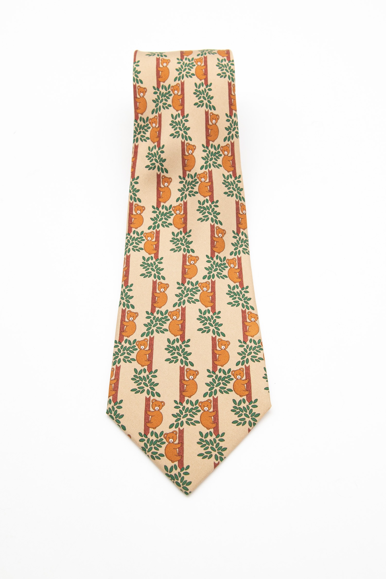 Hermès Krawatte mit Bärenmuster in Khaki
