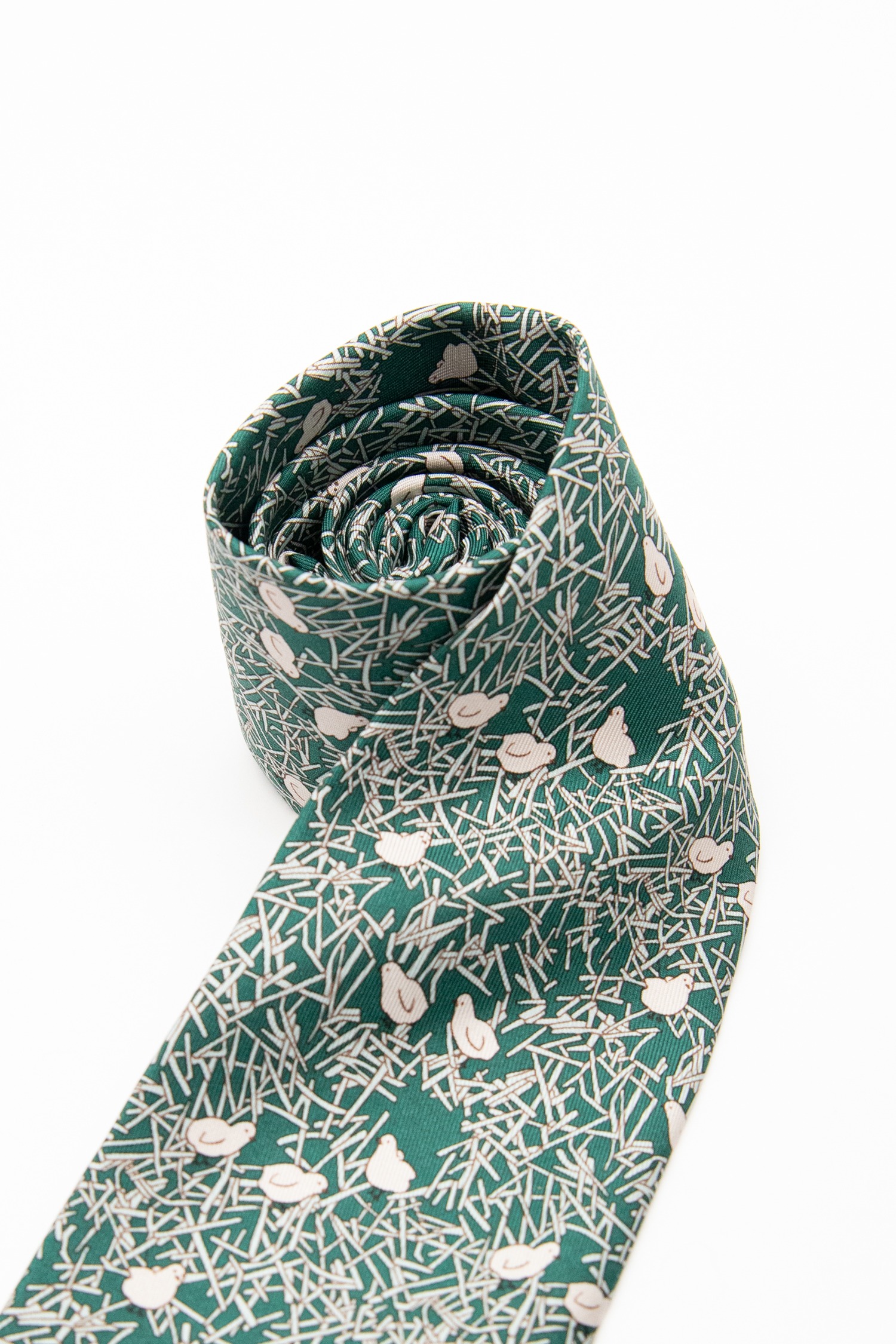 Hermès Krawatte mit Kücken in Grün und Grau