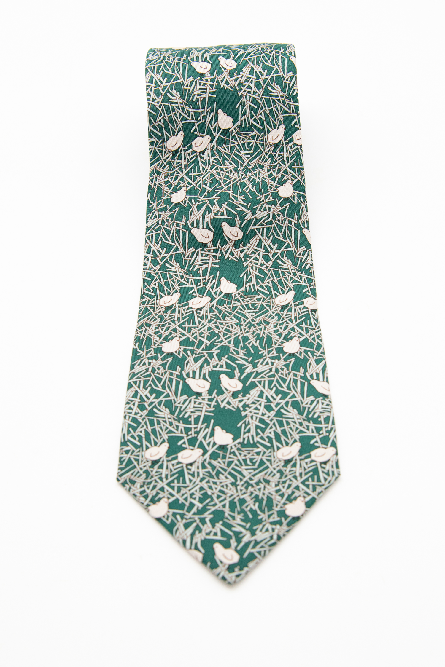 Hermès Krawatte mit Kücken in Grün und Grau
