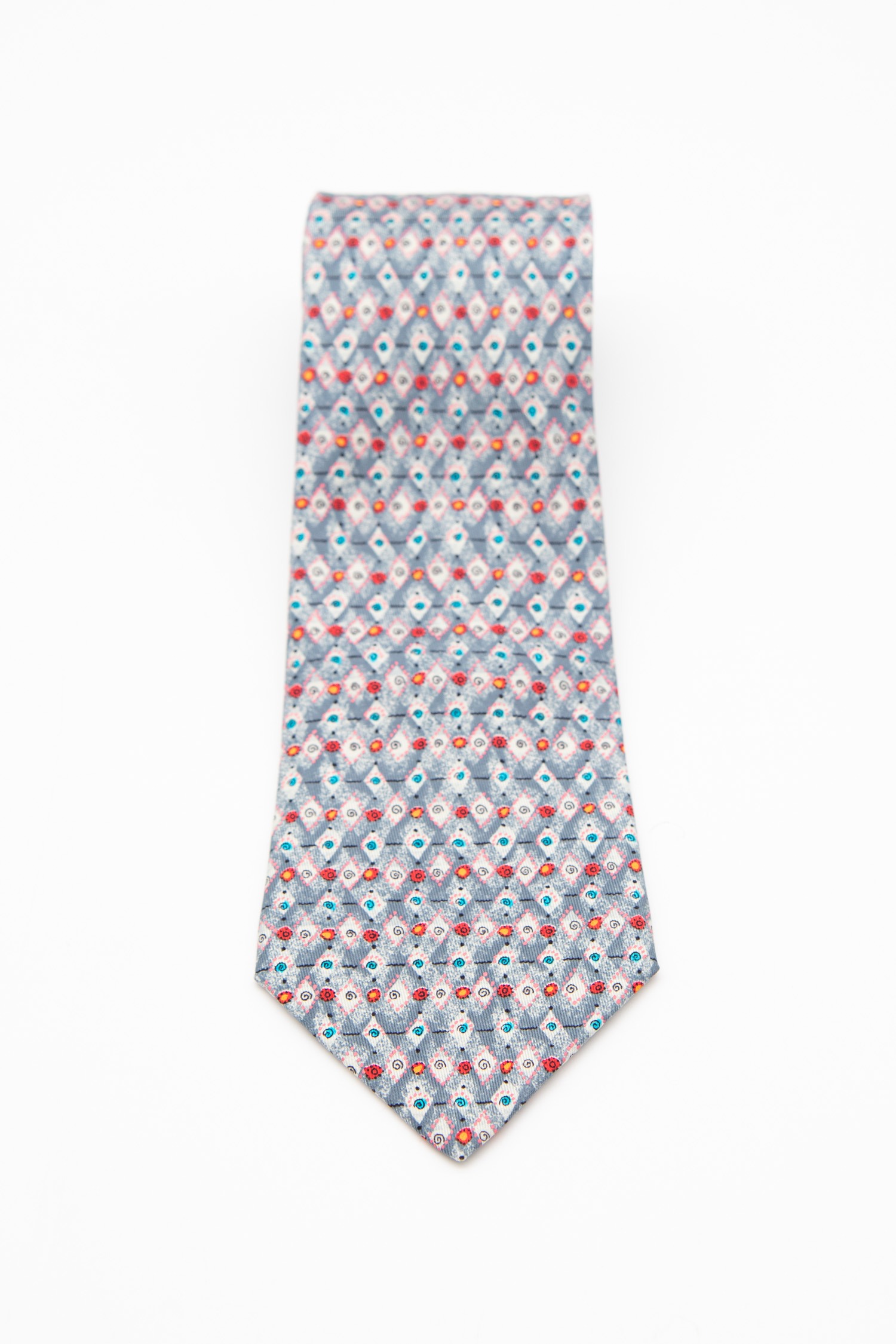 Hermès Krawatte mit Rauten und Kringeln in Grau
