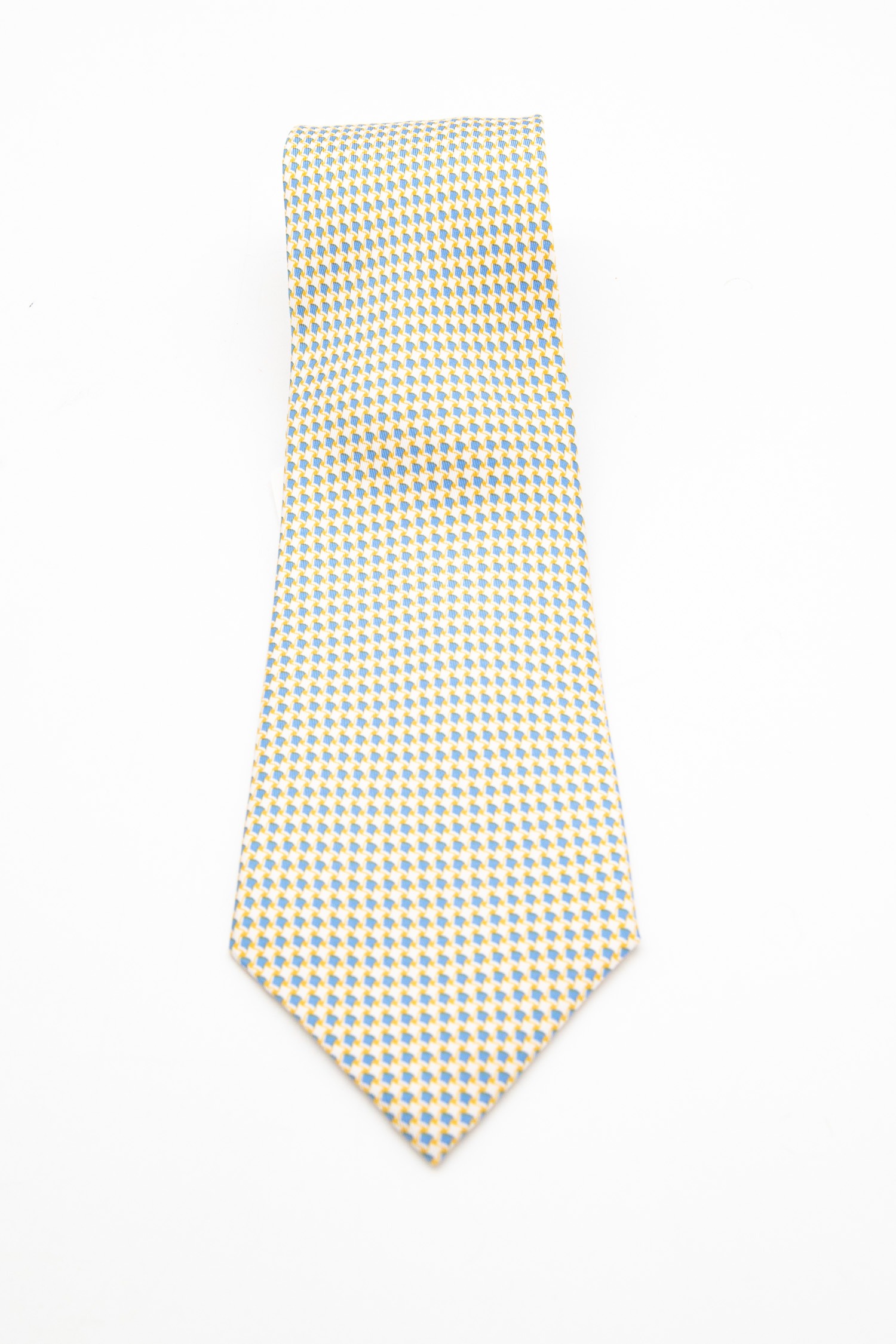 Hermès Krawatte mit geometrischem Muster in Gelb und Blau