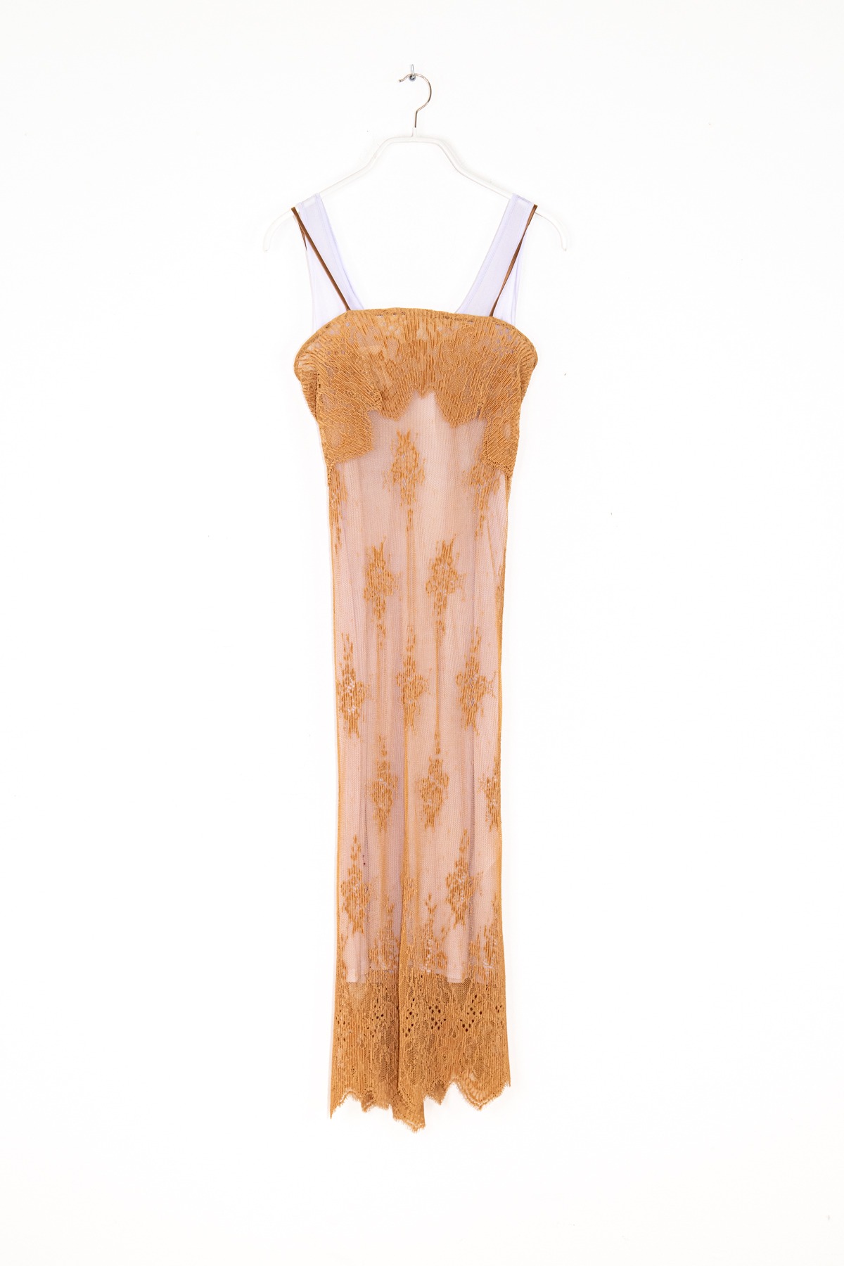 Jacques Wei Maxikleid aus Spitze in Beige und Lavendel