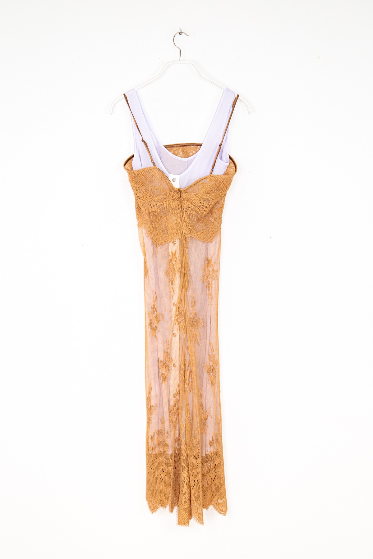 Jacques Wei Maxikleid aus Spitze in Beige und Lavendel