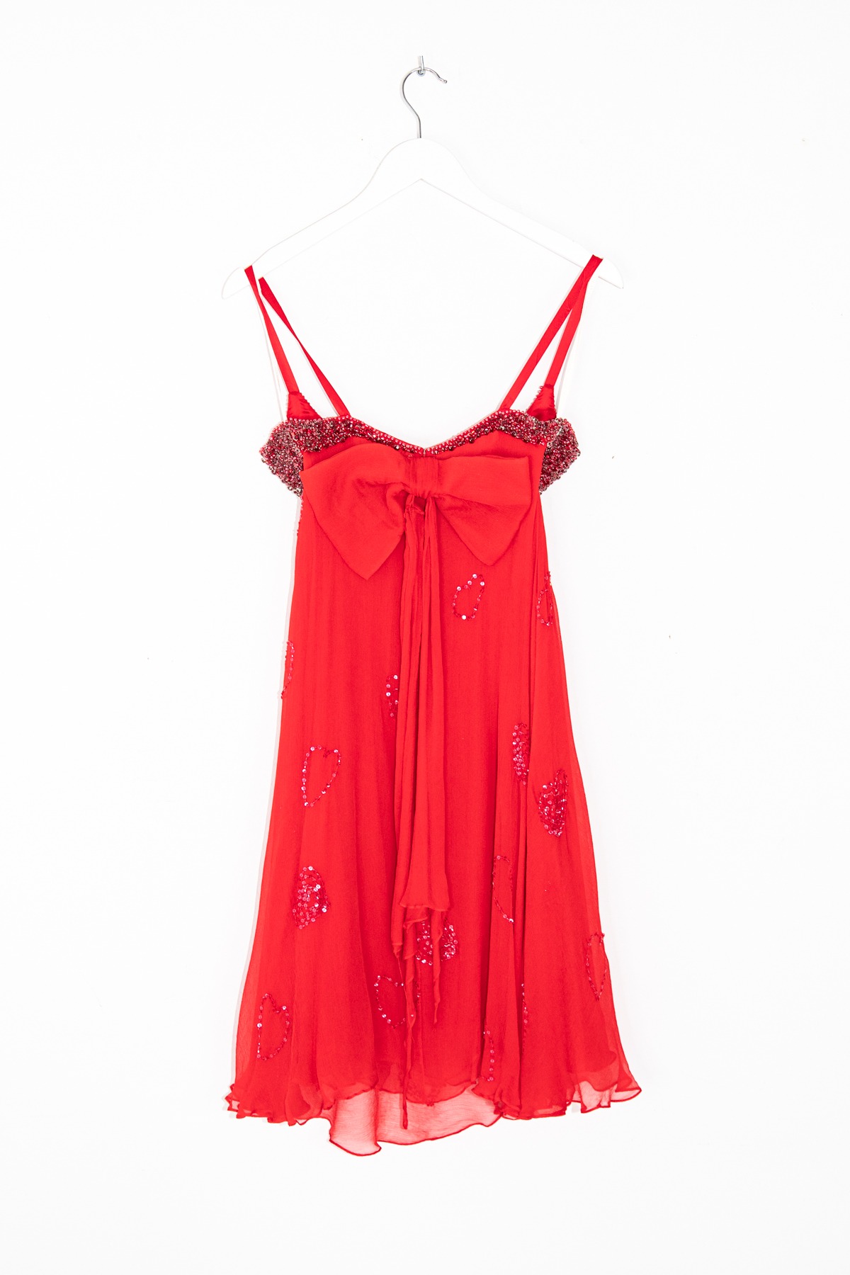Jenny Packham Empire-Abendkleid mit Herzen und Perlen in Rot