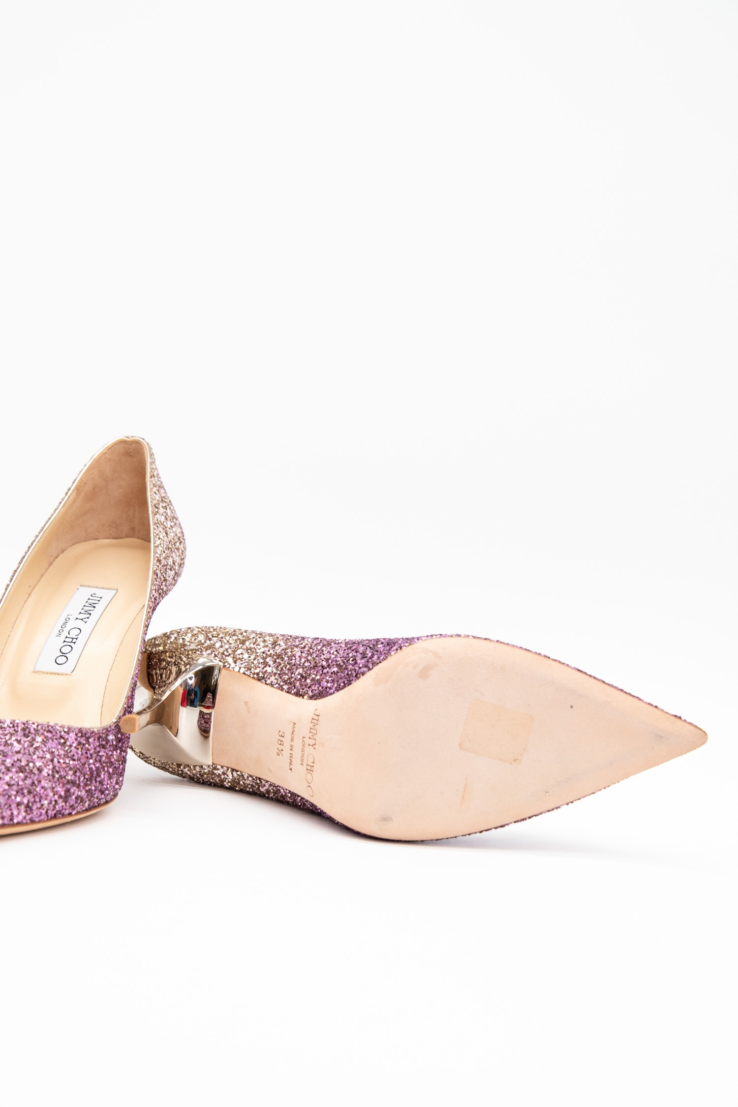 Jimmy Choo "Romy" Pumps mit Glitzer in Rosa und Gold