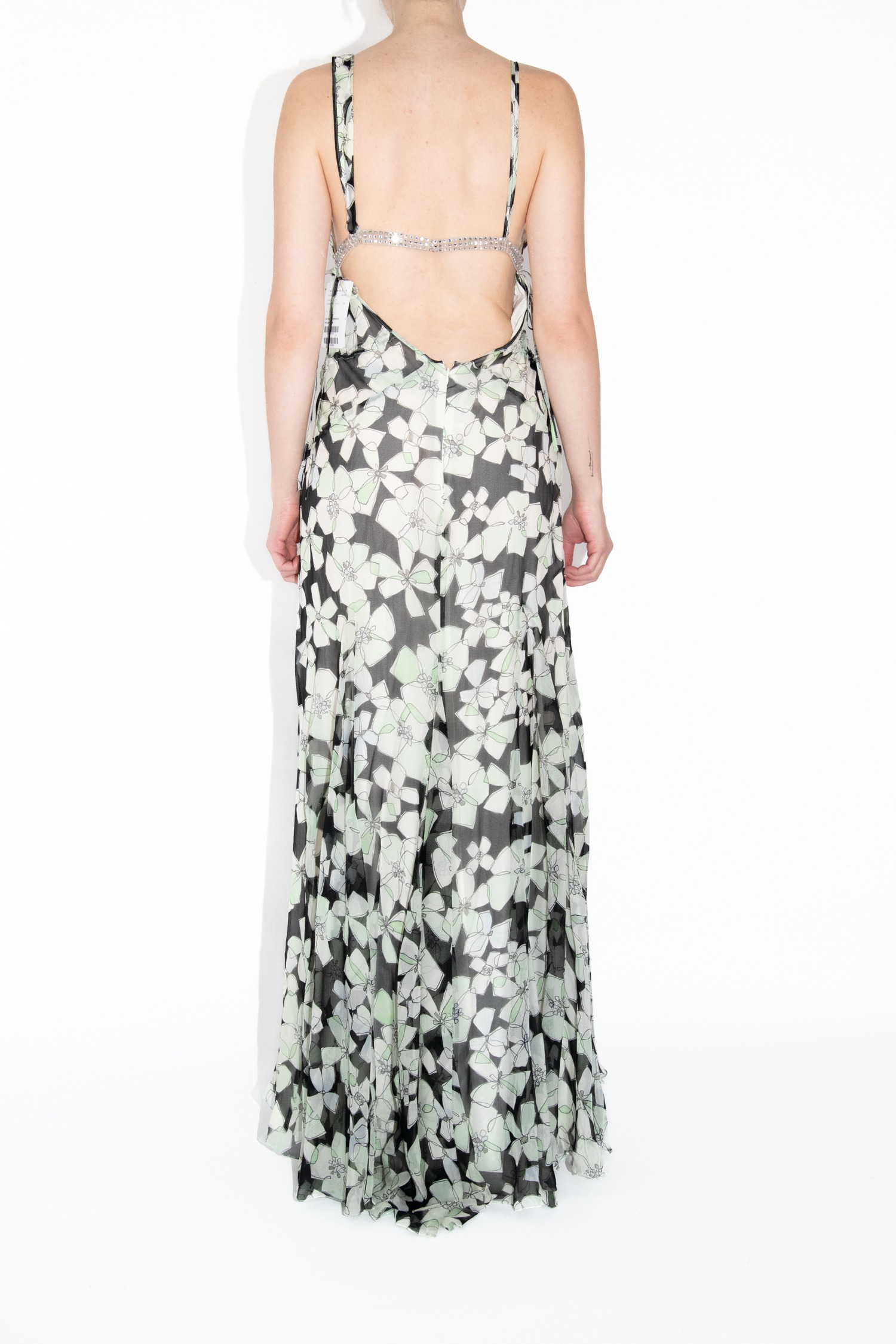 La Perla Maxikleid mit Blumenprint in Mint und Schwarz