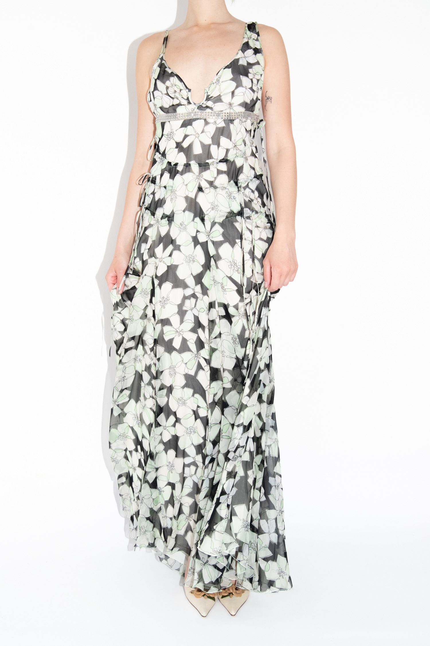 La Perla Maxikleid mit Blumenprint in Mint und Schwarz