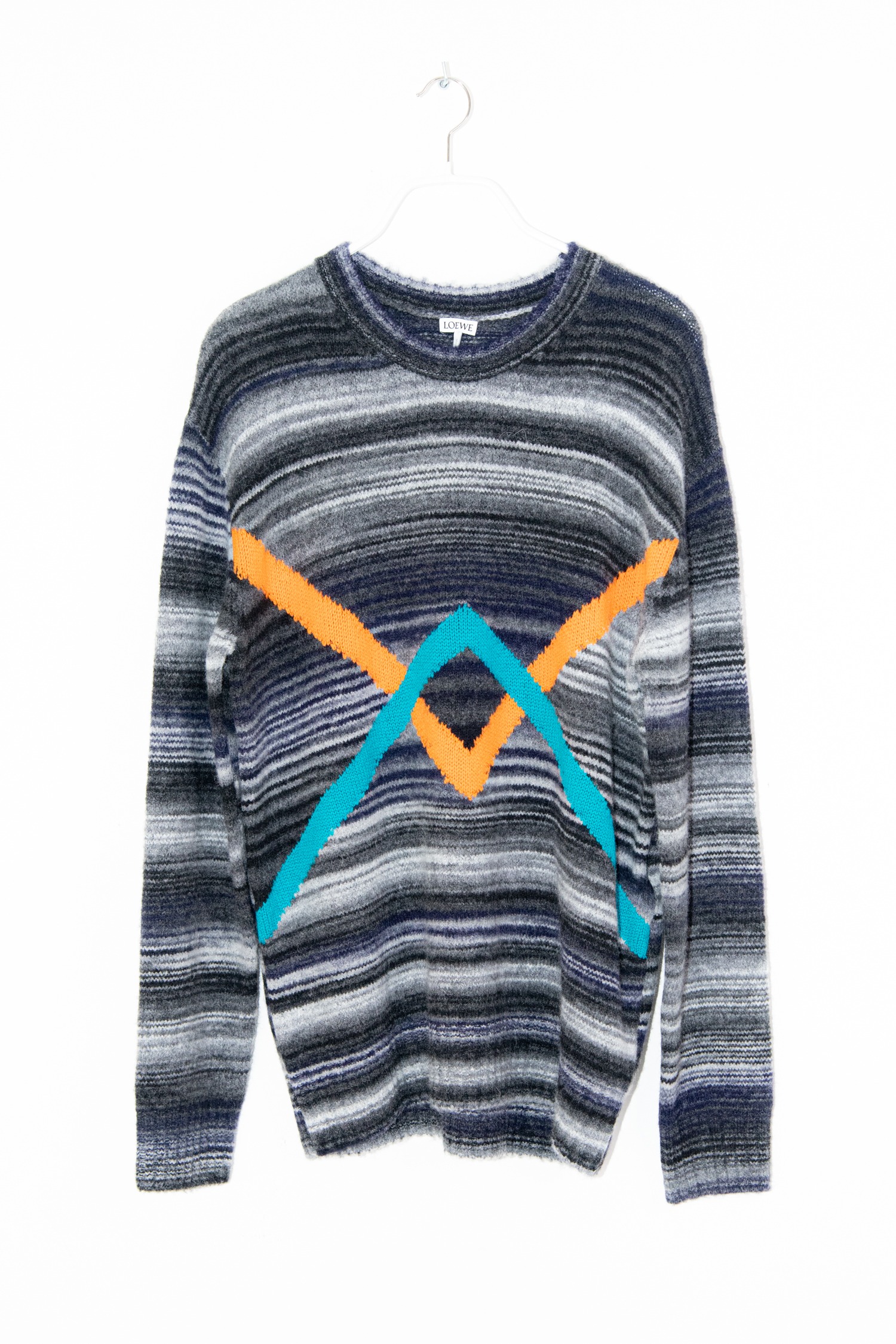 Loewe Strickpullover mit Streifen in Grau und Bunt