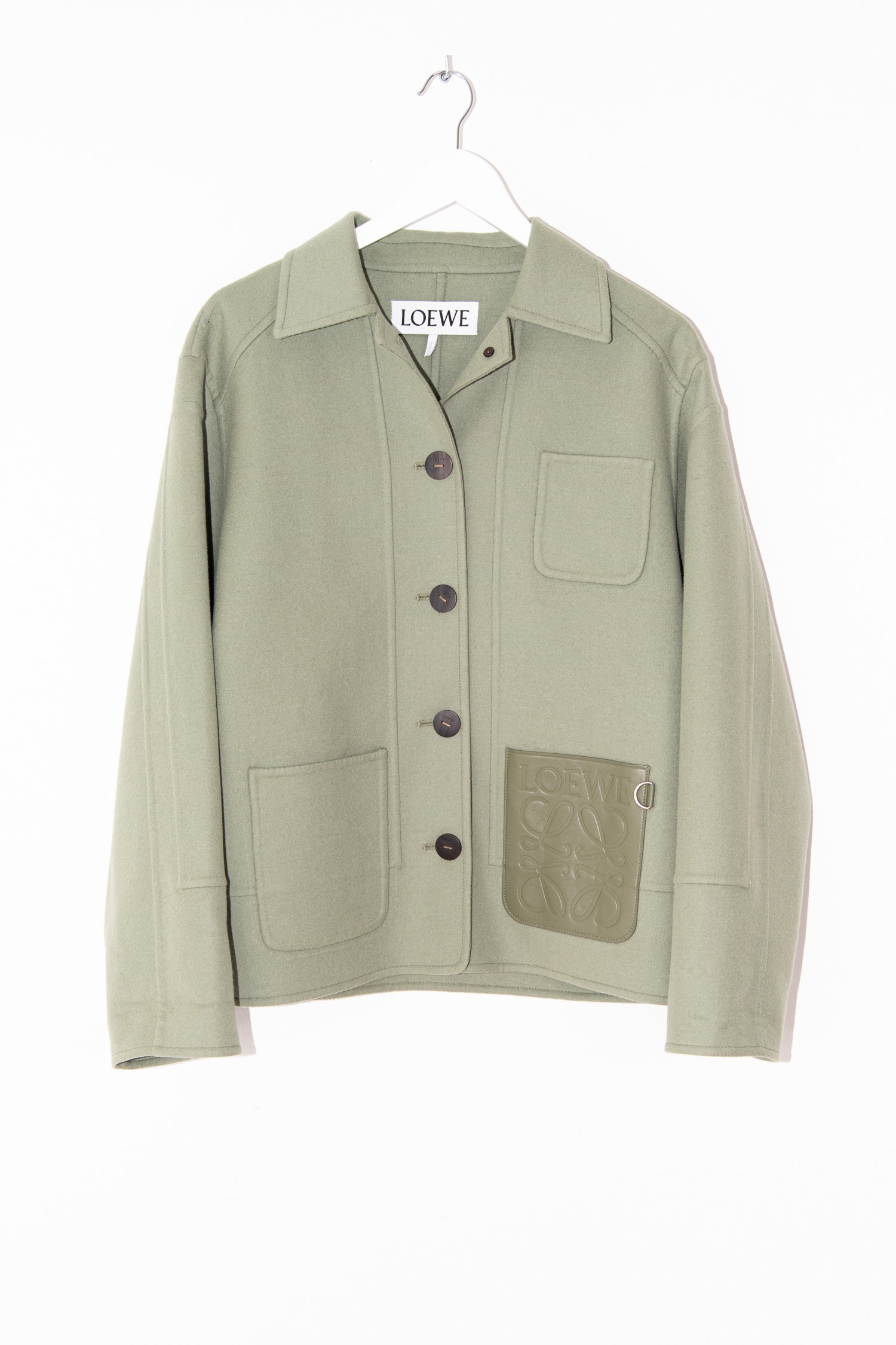 Loewe Jacke mit Lederdetail in Olivgrün