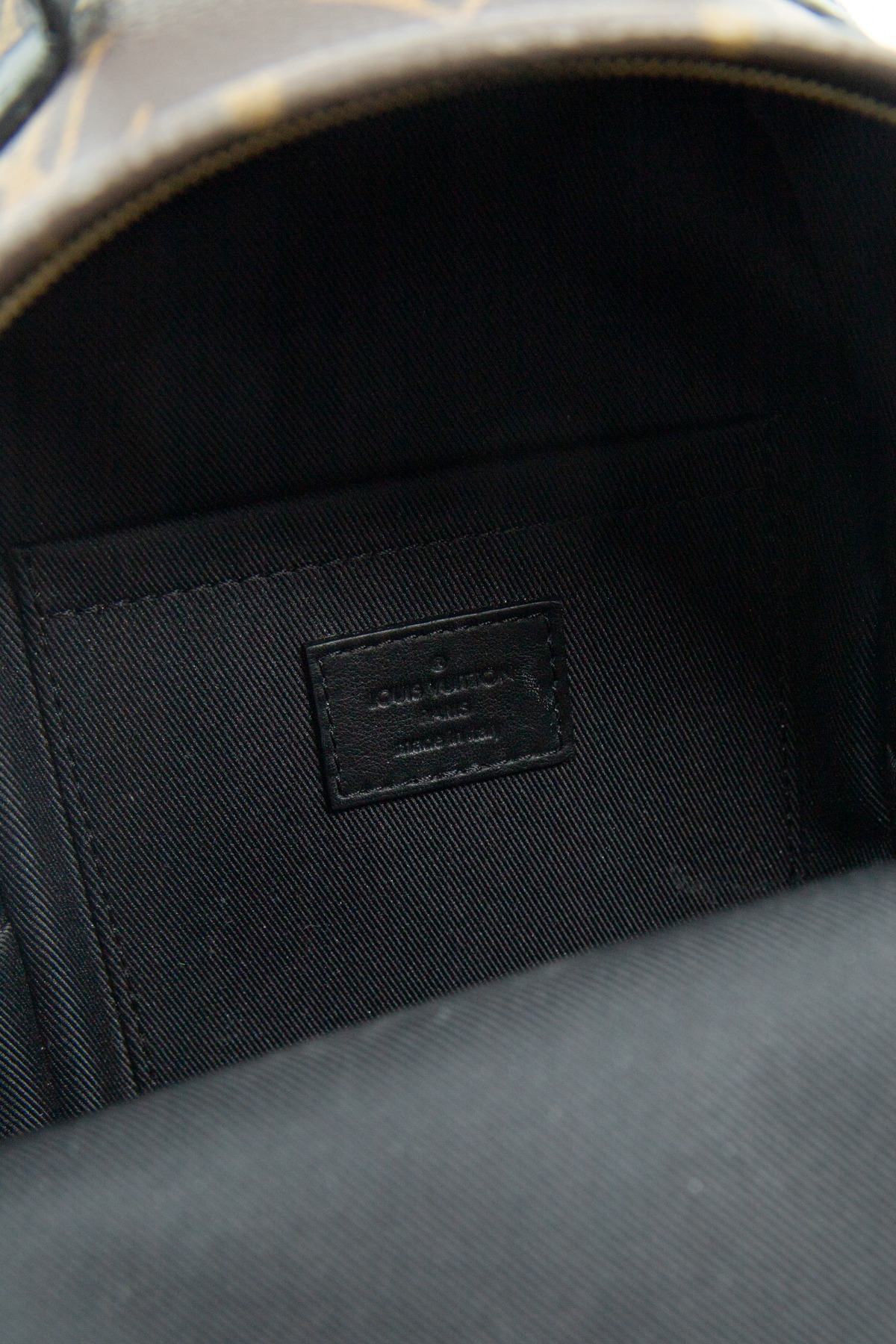 Louis Vuitton "Palm Springs Mini" Rucksack in Dunkelbraun, Schwarz und Gold