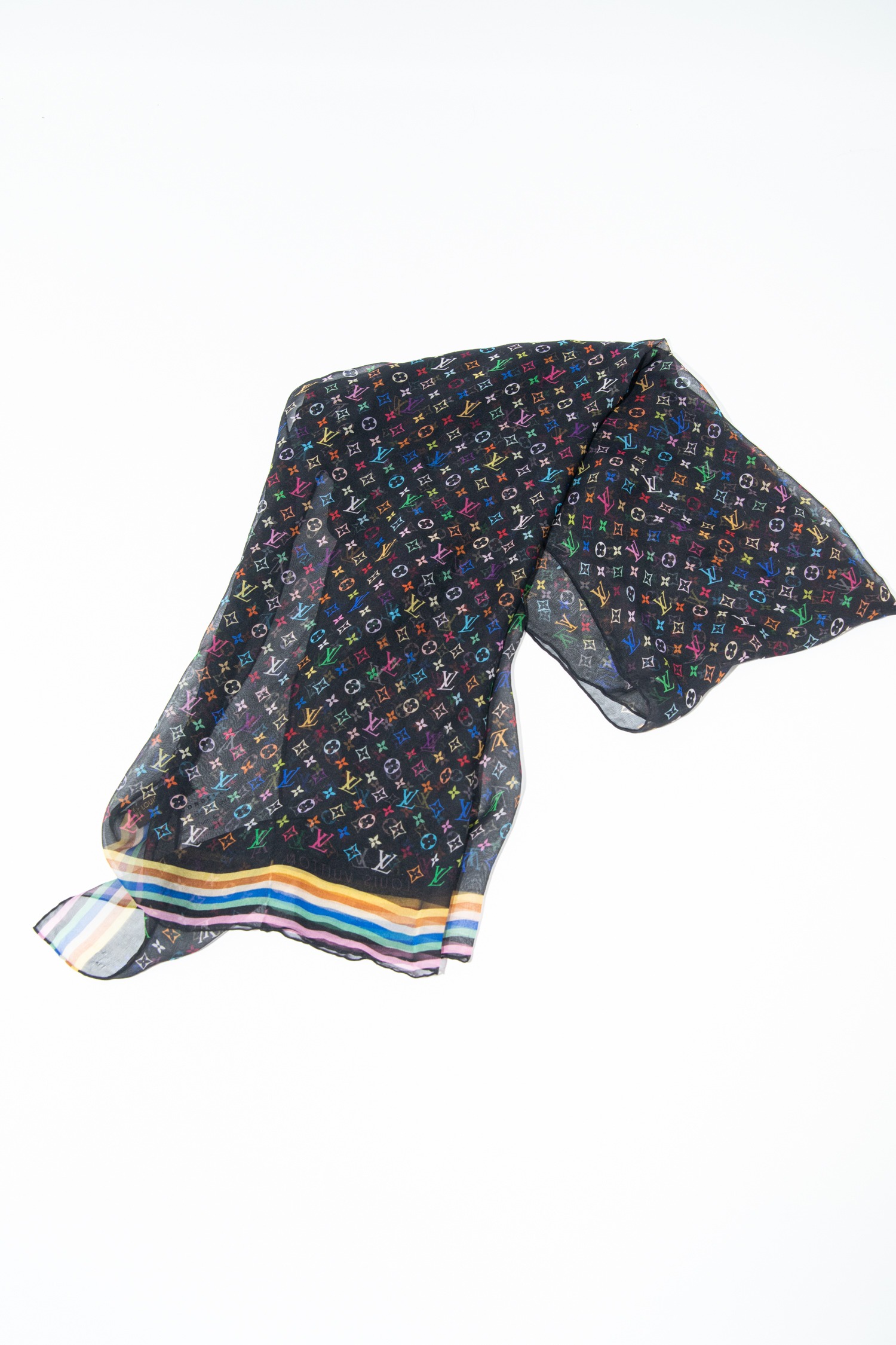 Louis Vuitton Seidenschal mit buntem Monogramm in Schwarz