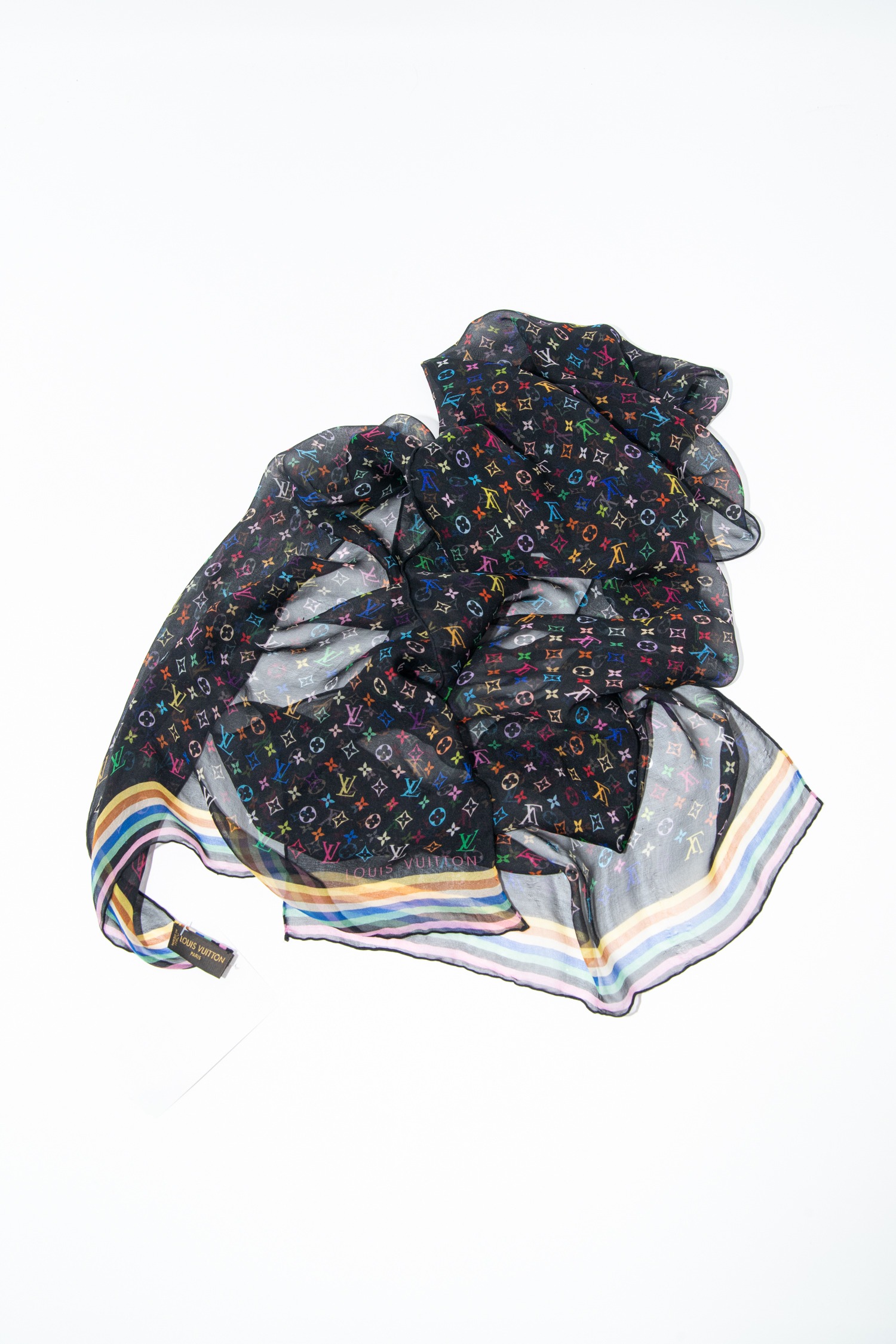 Louis Vuitton Seidenschal mit buntem Monogramm in Schwarz