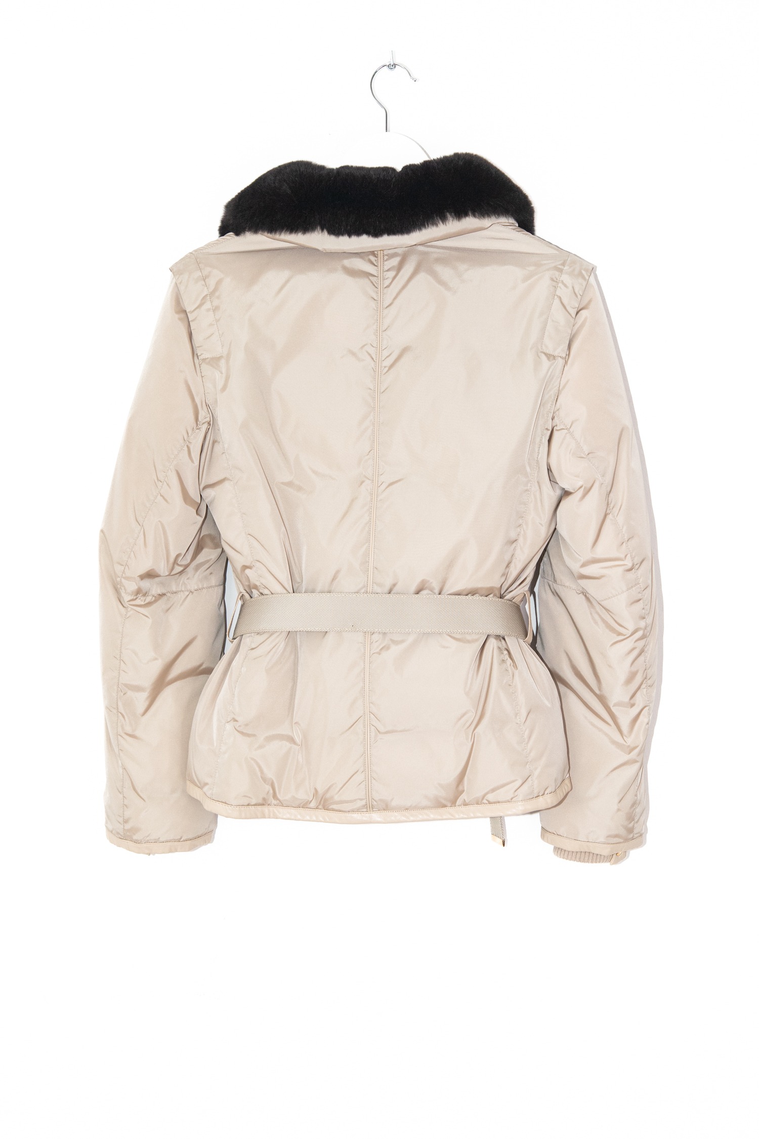 Louis Vuitton Daunenjacke mit Fellkragen und Gürtel in Beige