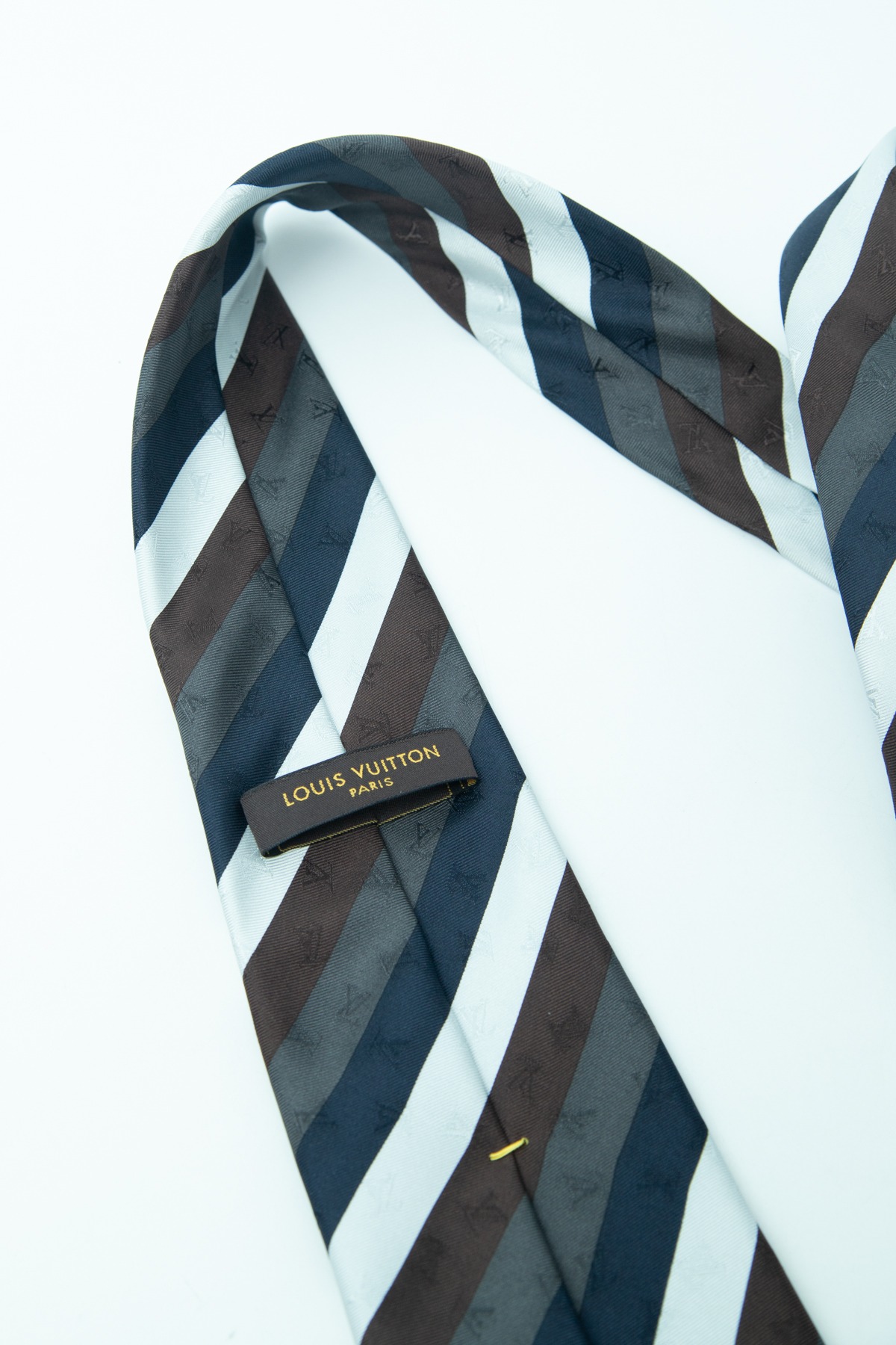 Louis Vuitton Krawatte mit Streifen in Grau, Dunkelblau und Braun