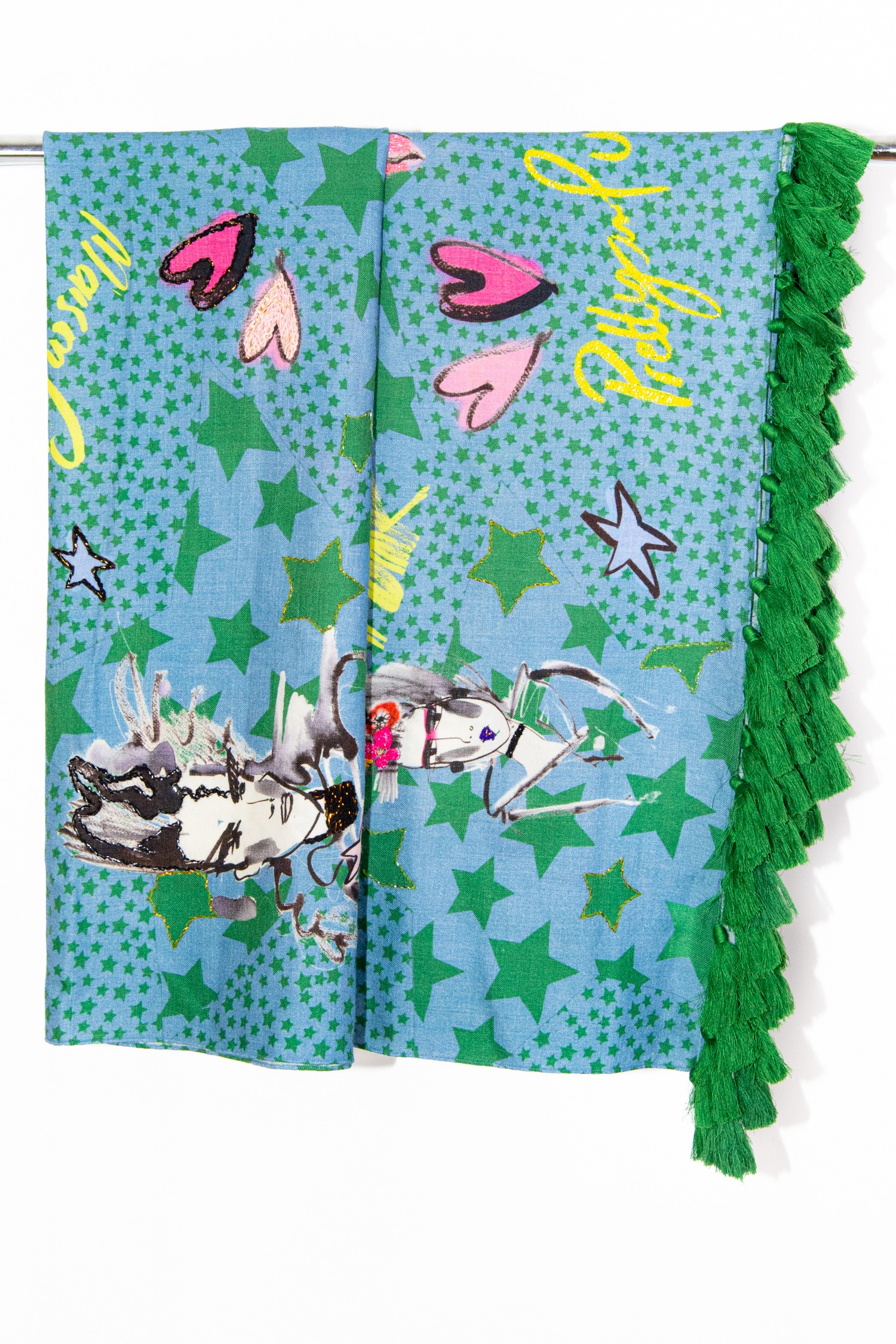 Maison Common Schal mit Punk-Motiven in Grün und Blau