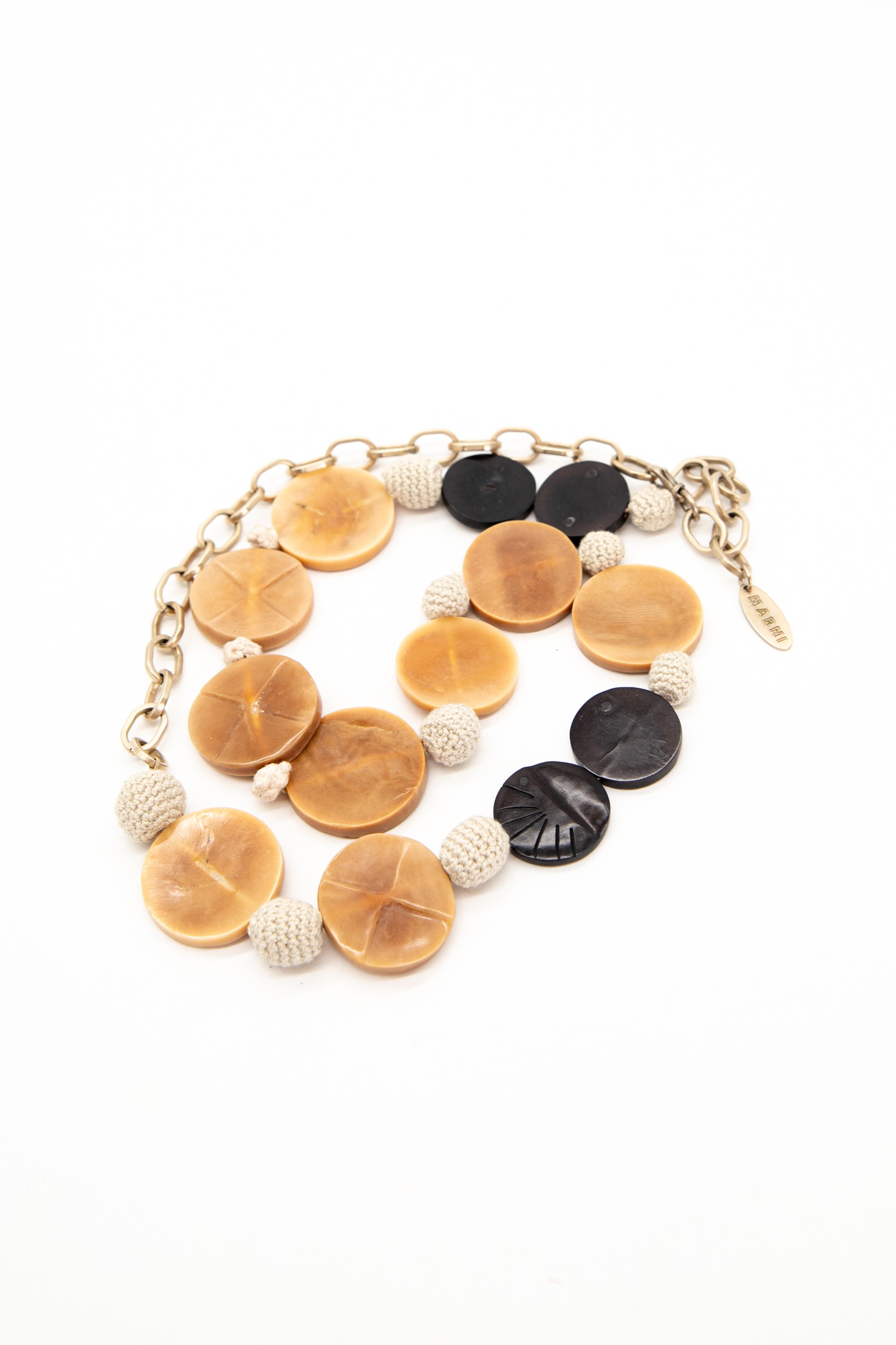 Marni lange Halskette aus Materialmix in Hellbeige