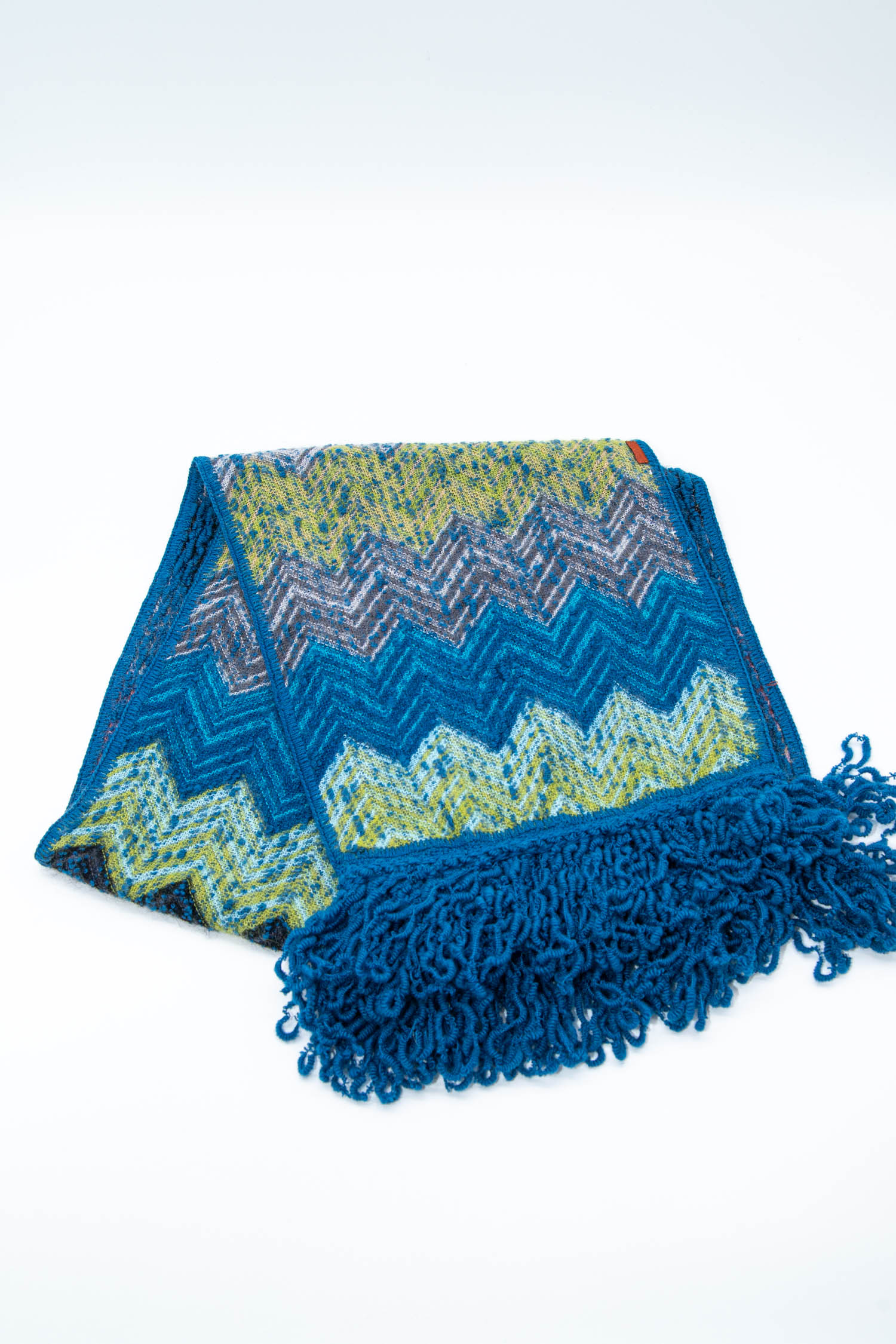 Missoni bunter Schal mit Fransen in Petrol