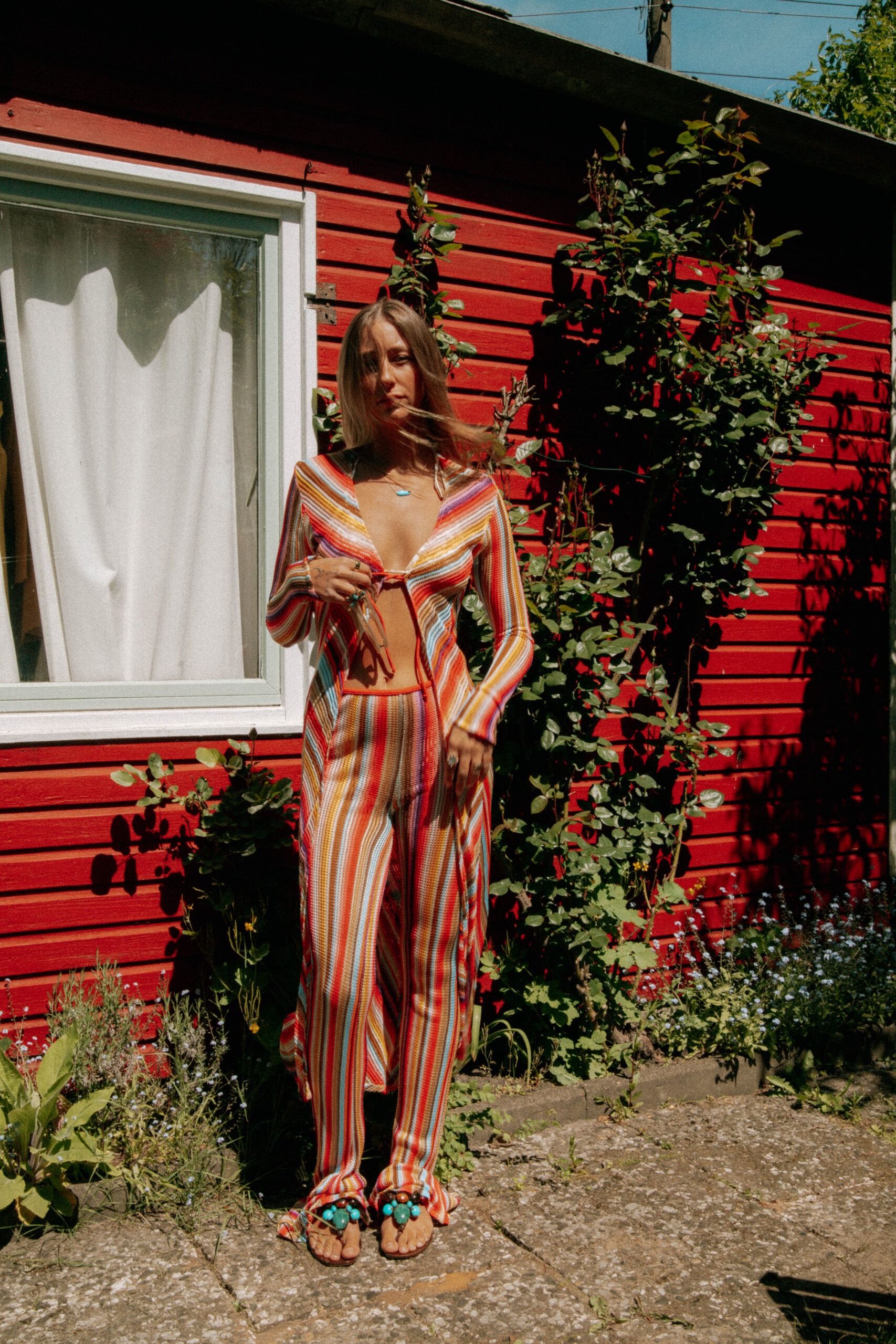 Missoni Set aus Cardigan und Hose mit bunten Streifen