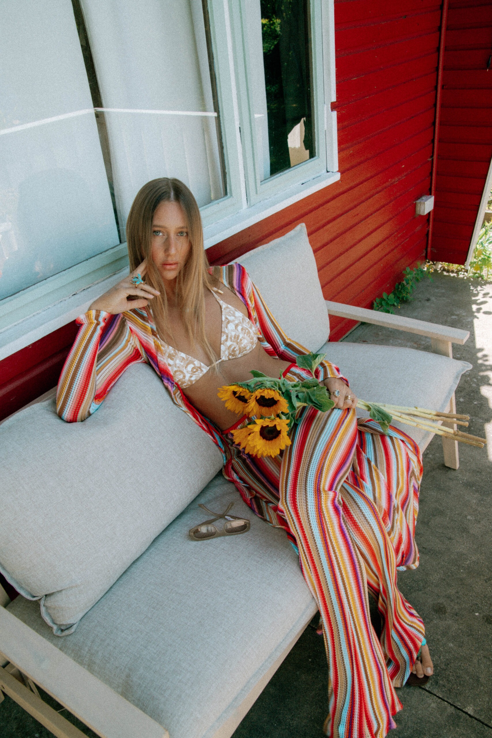 Missoni Set aus Cardigan und Hose mit bunten Streifen