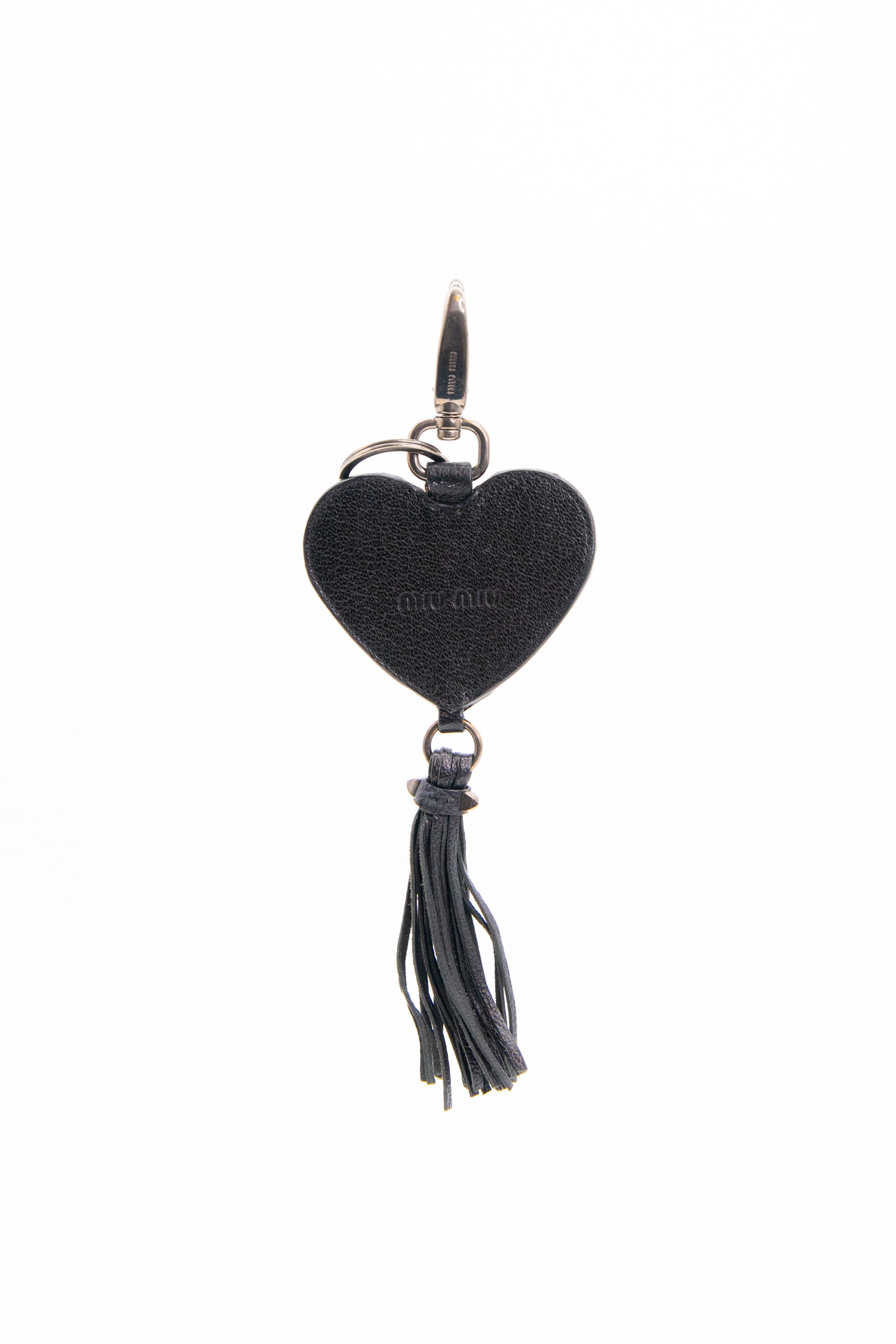 Miu Miu Herzförmiger Taschenanhänger in Schwarz und Silber