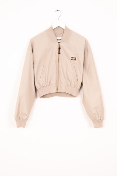 Miu Miu "Panama" Kurze Bomberjacke in Beige und Braun