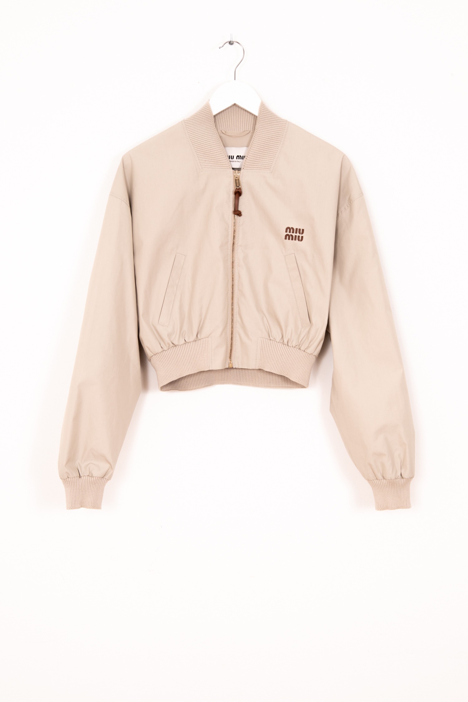 Miu Miu "Panama" Kurze Bomberjacke in Beige und Braun