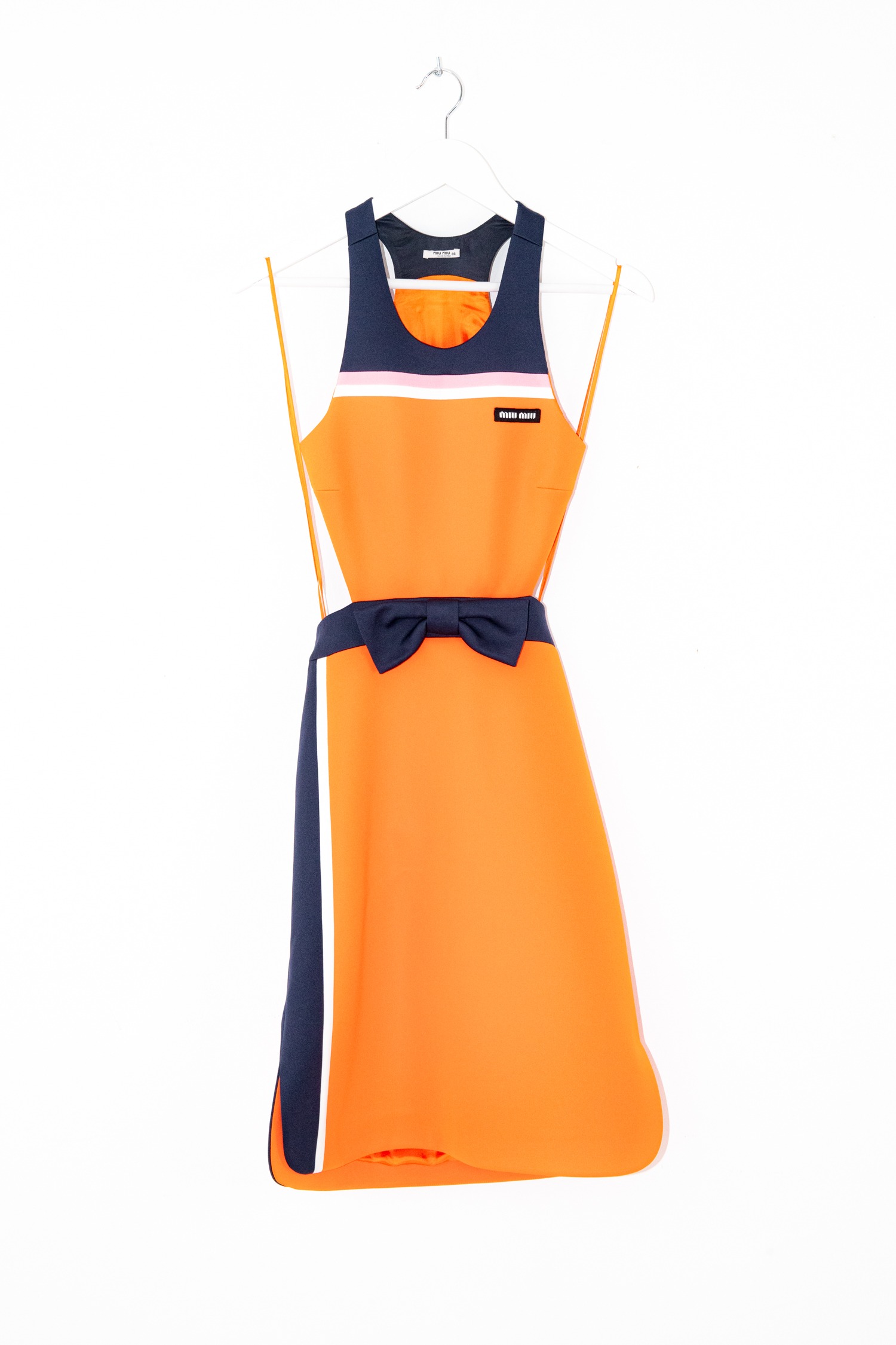 Miu Miu Minikleid mit Schleife in Orange und Dunkelblau