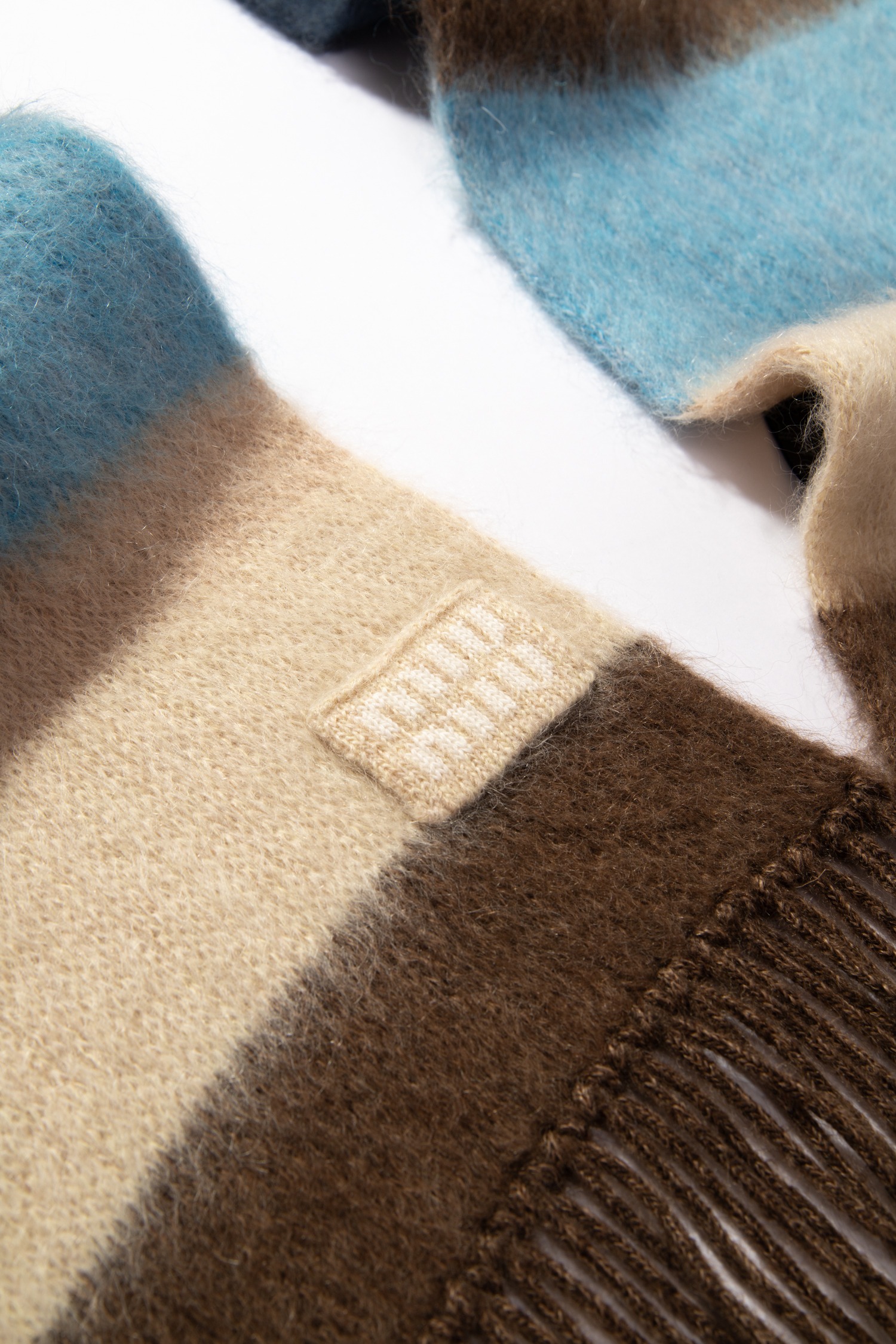 Miu Miu Mohair-Schal mit Streifen in Blau, Braun und Ecru