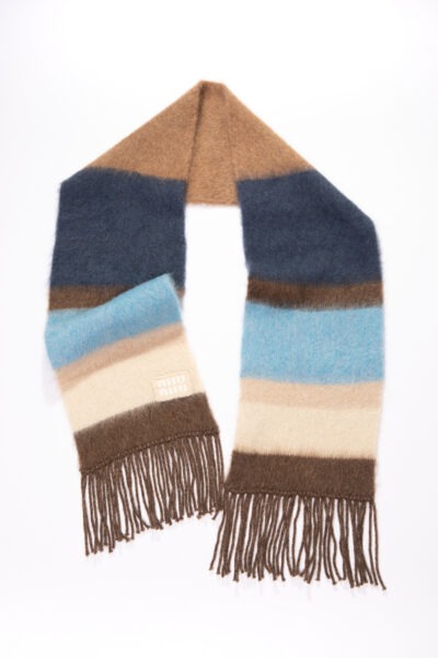 Miu Miu Mohair-Schal mit Streifen in Blau, Braun und Ecru