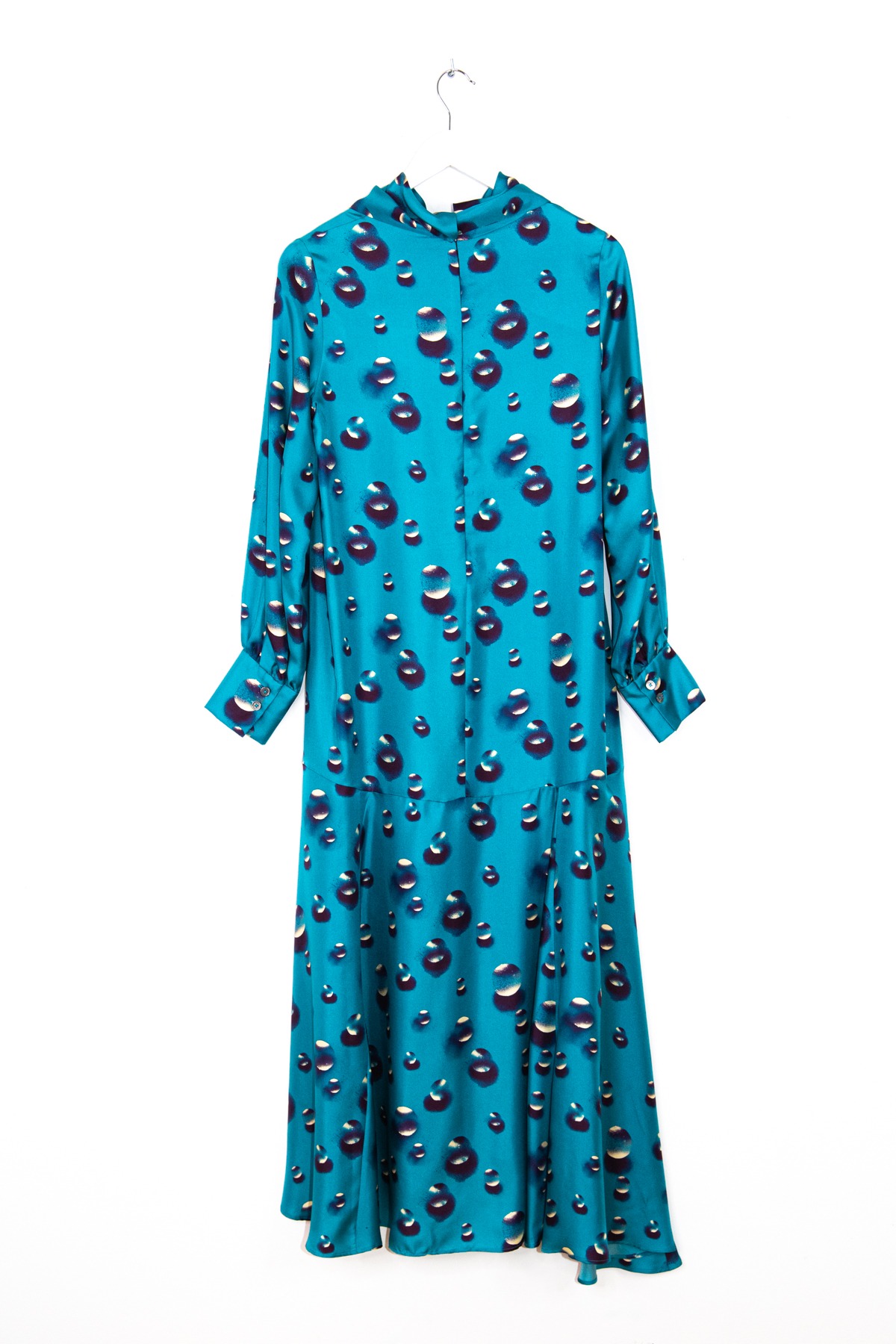 Odeeh Midikleid mit Wassertropfen-Muster in Petrol und Lila
