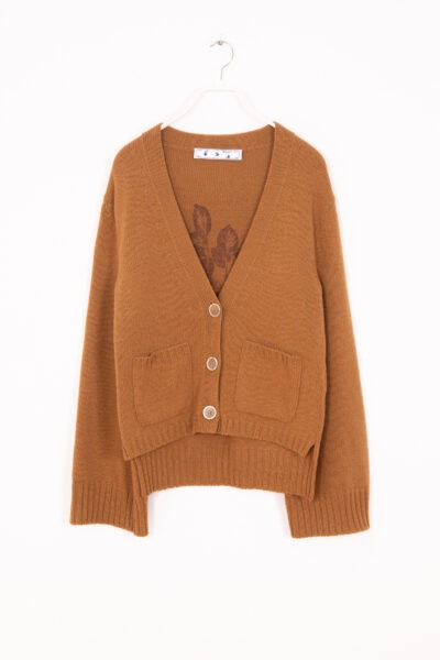 Off-White Strickjacke mit Stickerei in Camel