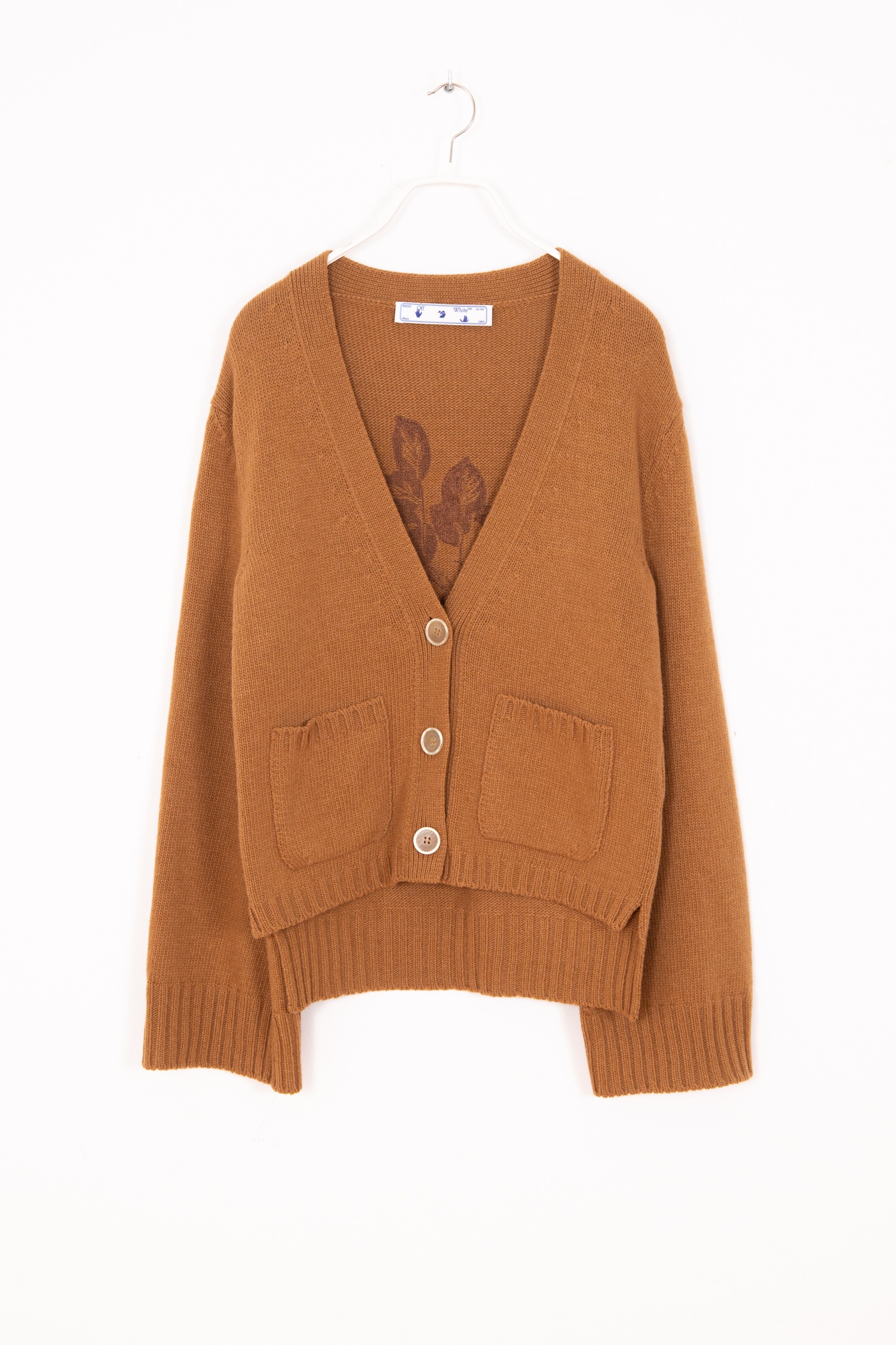 Off-White Strickjacke mit Stickerei in Camel