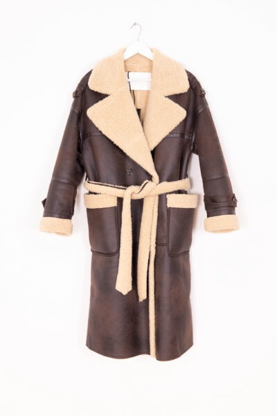 OOF WEAR Wendbarer Shearling-Mantel in Dunkelbraun und Ecru