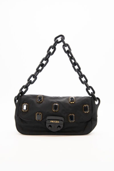 Prada Handtasche mit Schmucksteinen in Schwarz und Gold
