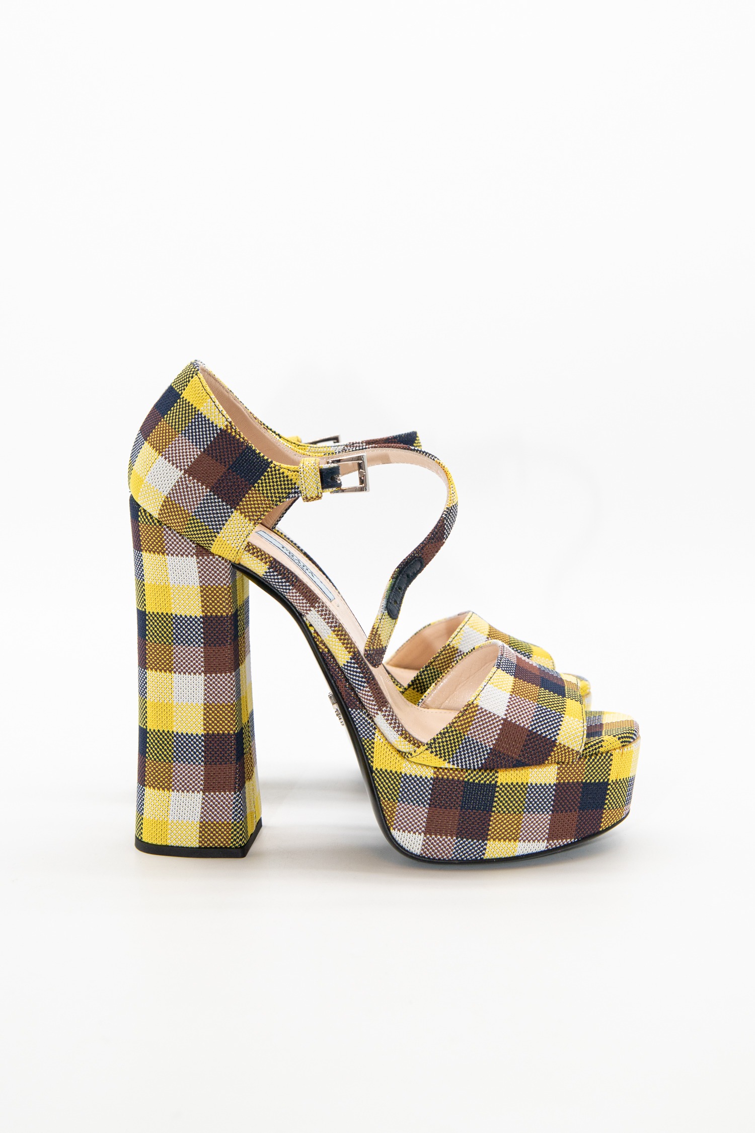 Prada Sandaletten mit Karomuster in Gelb und Braun