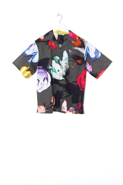 Prada Oversized-Hemd mit Blumendruck in Grau und Bunt