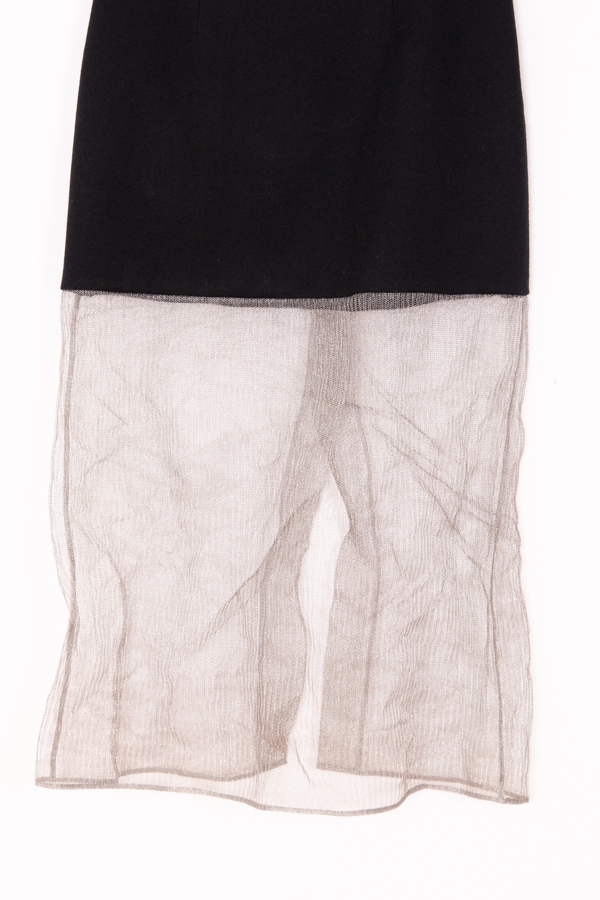 Prada Midi-Rock aus Wolle mit Mesh-Einsatz in Schwarz und Metallic