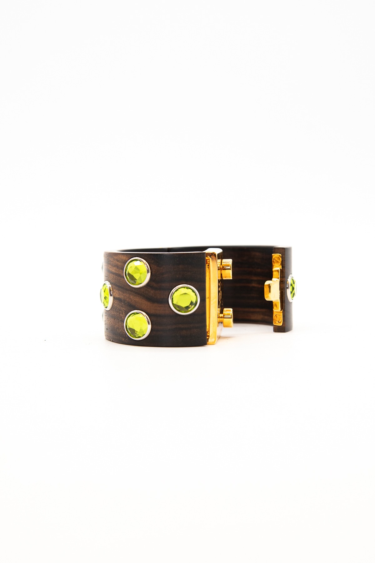 Prada Vintage Armreif aus Holz in Braun, Gold und Grün