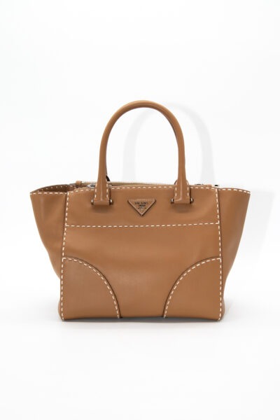 Prada Handtasche in Hellbraun, Ecru und Gold