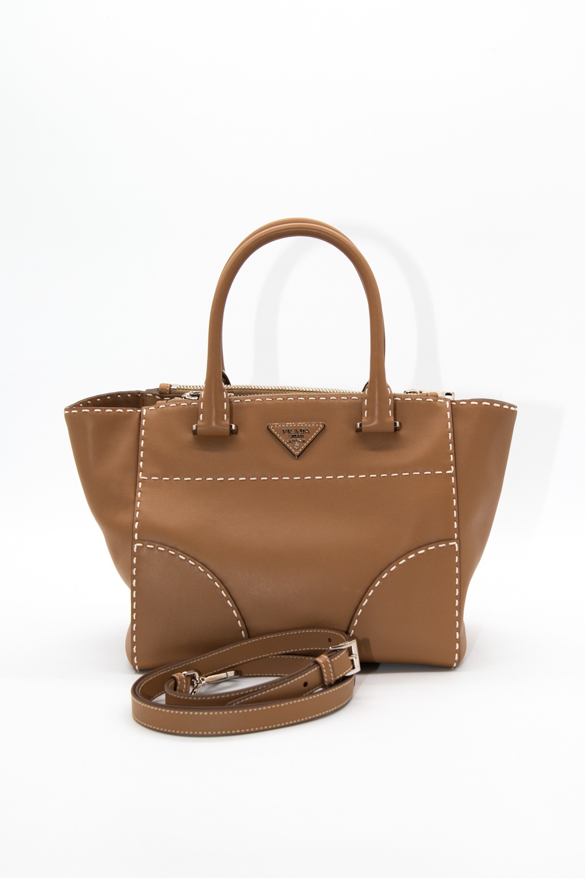 Prada Handtasche in Hellbraun, Ecru und Gold