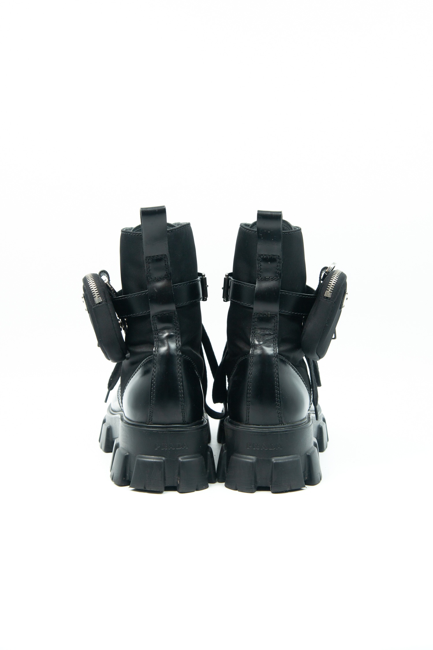 Prada "Monolith" Combat Boots aus Leder und Re-Nylon mit Pouch