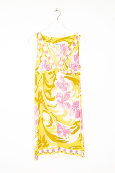 Emilio Pucci Minikleid mit Muster in Gelb, Ecru und Pink