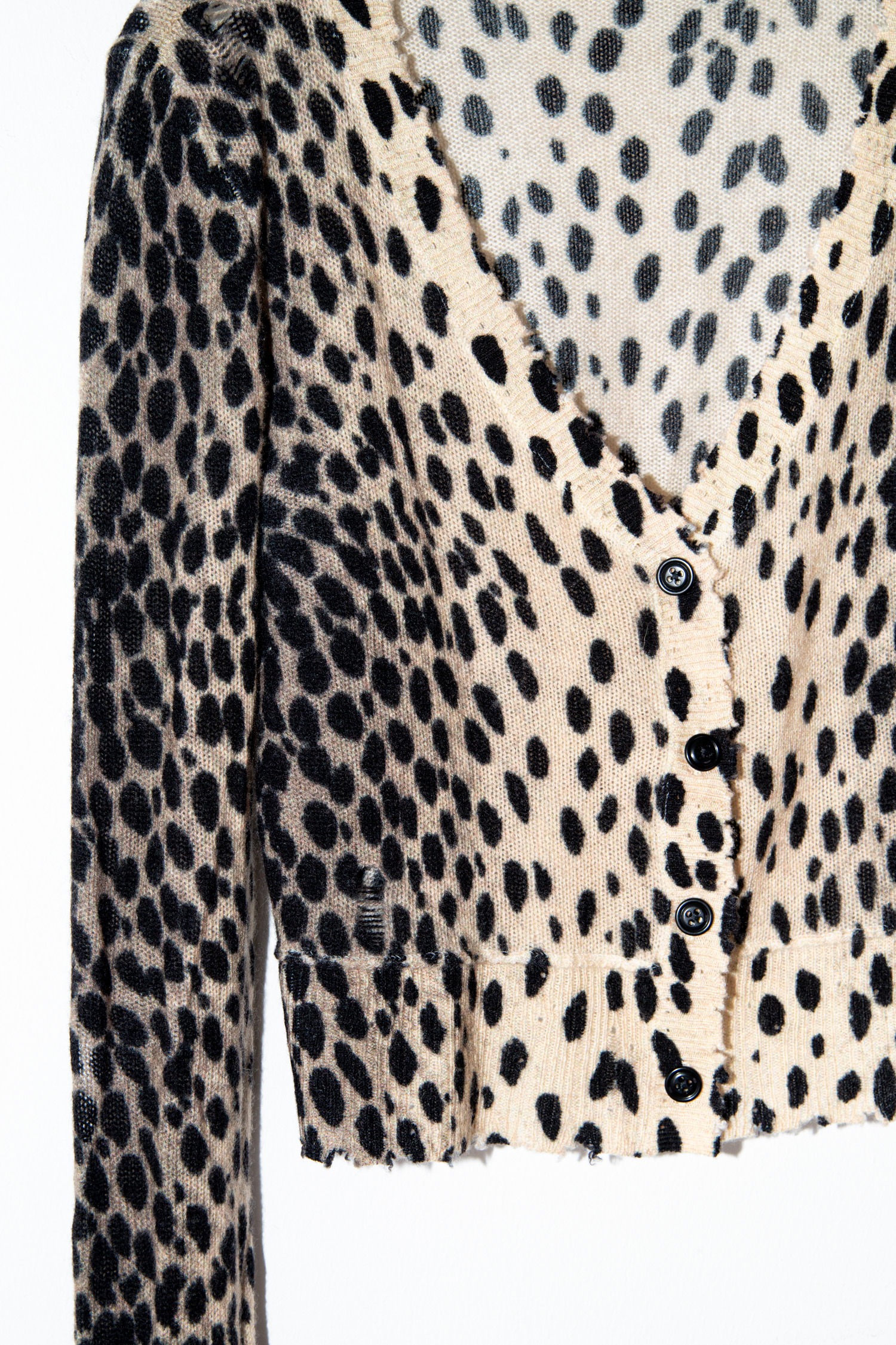 R13 Strickjacke mit Leomuster in Beige und Schwarz