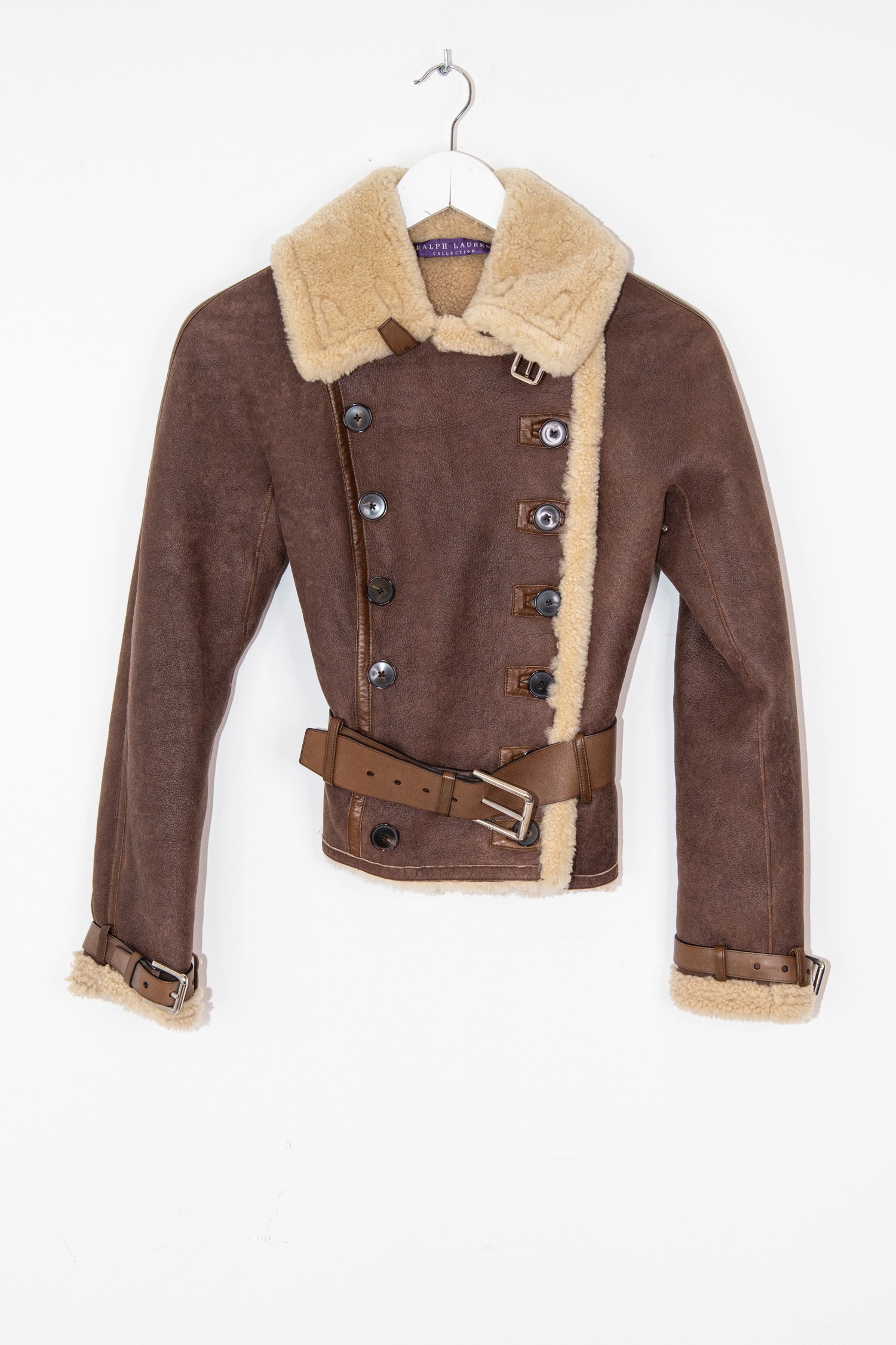 Ralph Lauren Lederjacke mit Gürtel in Dunkelbraun