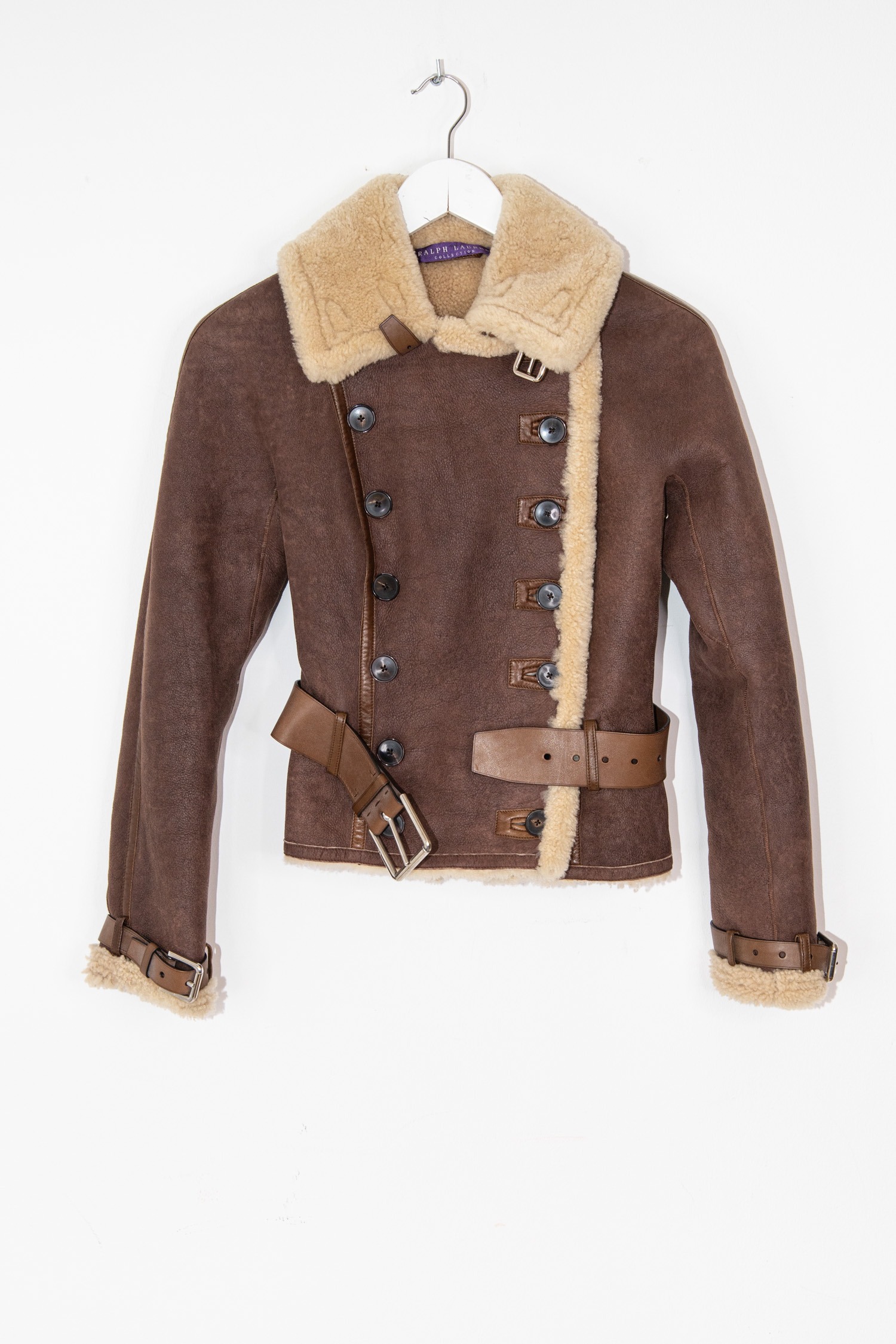 Ralph Lauren Lederjacke mit Gürtel in Dunkelbraun